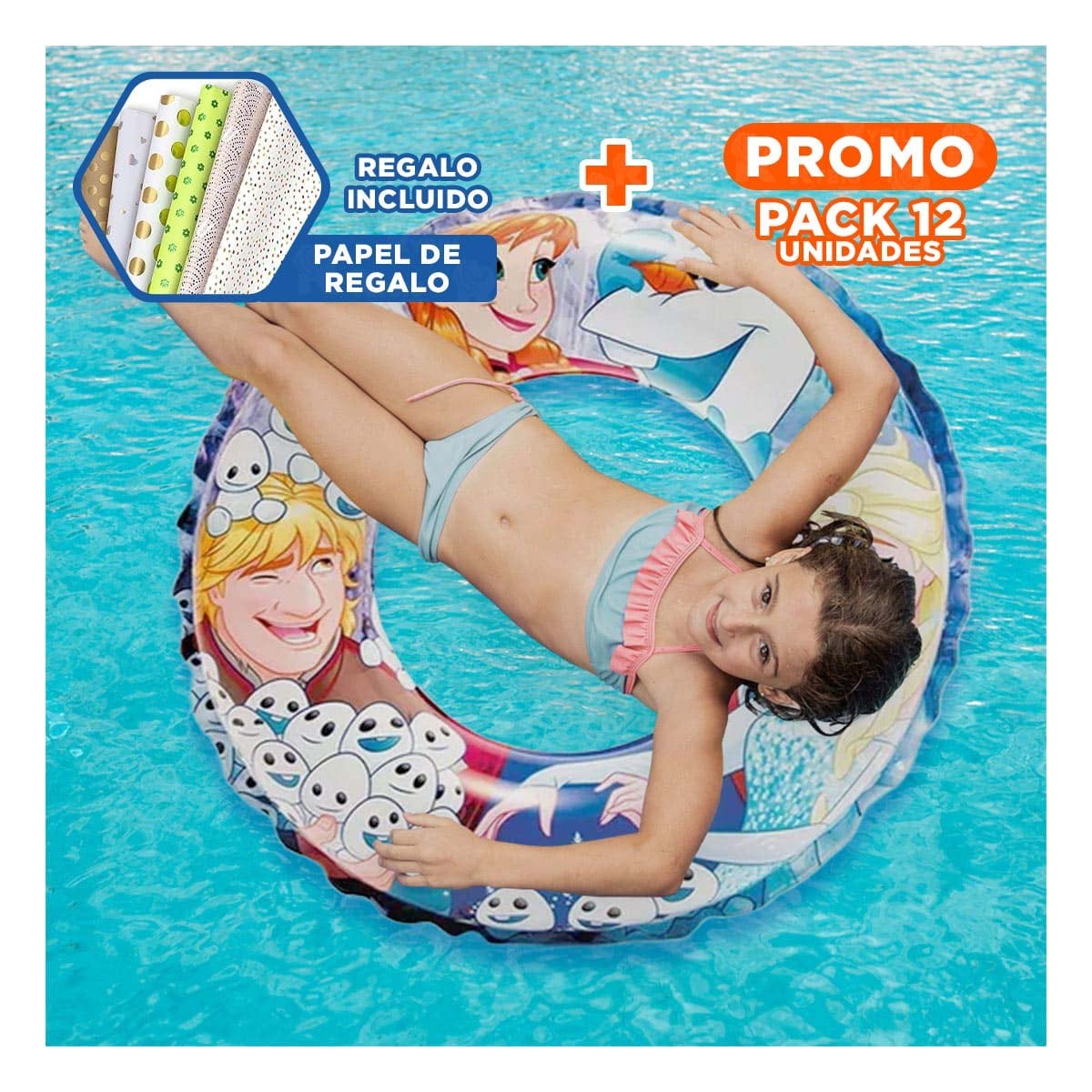PACK12 FLOTADOR ARO CON TEMATICA FROZEN POOH PARA NINOS Y NINAS Y+PAPEL REGALO - 1