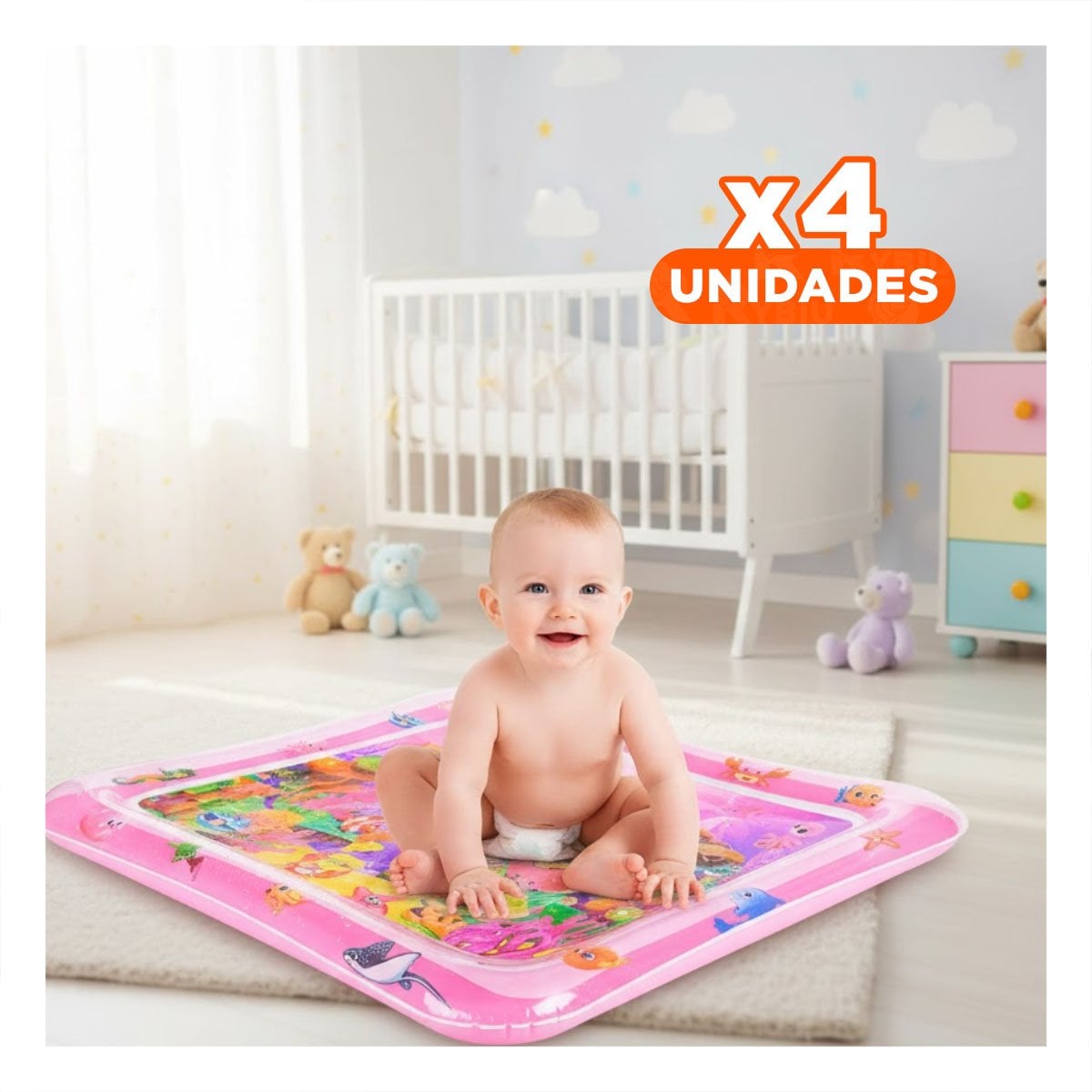 PACK4 ESPACIO INFLABLE CON AGUA PARA BEBES ROSADO DISENO COMODO Y LIGERO - 1