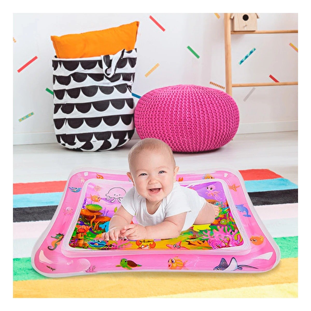 PACK6 AREA INFLABLE CON AGUA PARA BEBES ROSADO SUPERFICIE ACOLCHADA Y+REGALO STICKER - 5