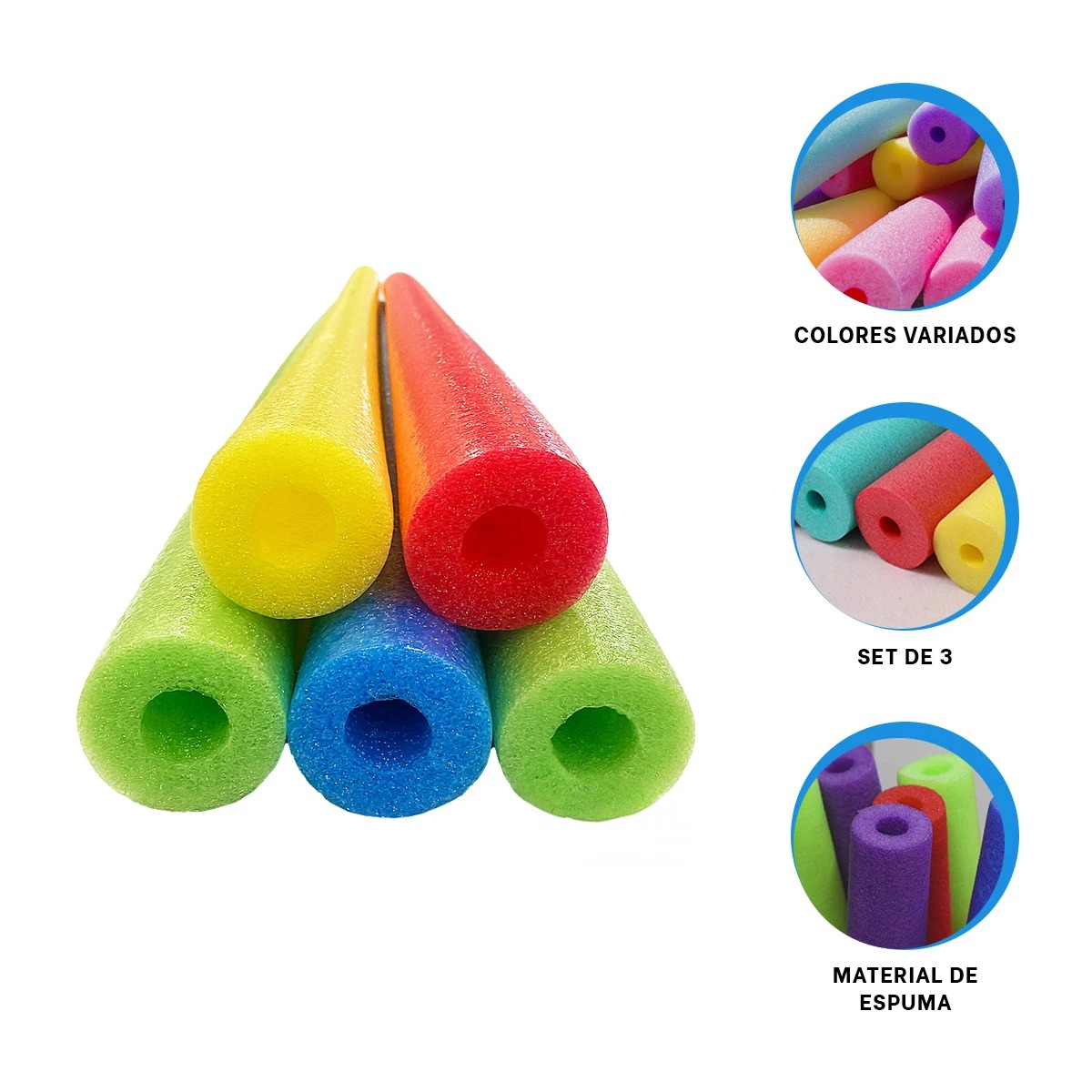 PACK9 TUBO DE ESPUMA FLOTANTE PARA NADAR 1.50M EN MULTICOLOR - 3