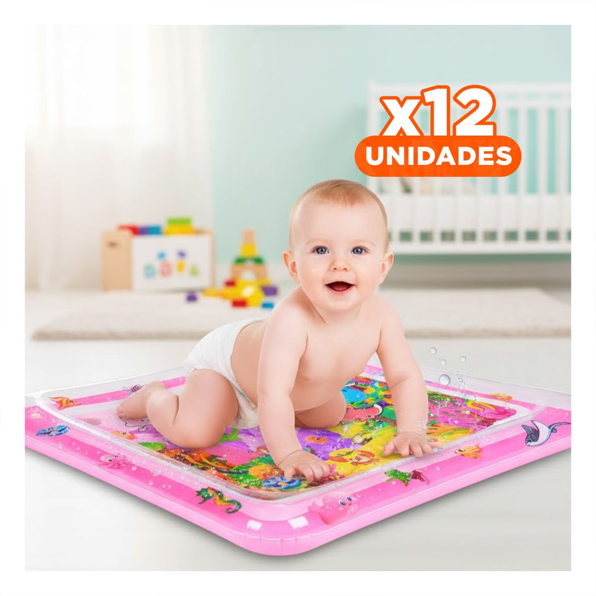 PACK12 AREA INFLABLE CON AGUA PARA BEBES ROSADO FACIL DE USAR - 1