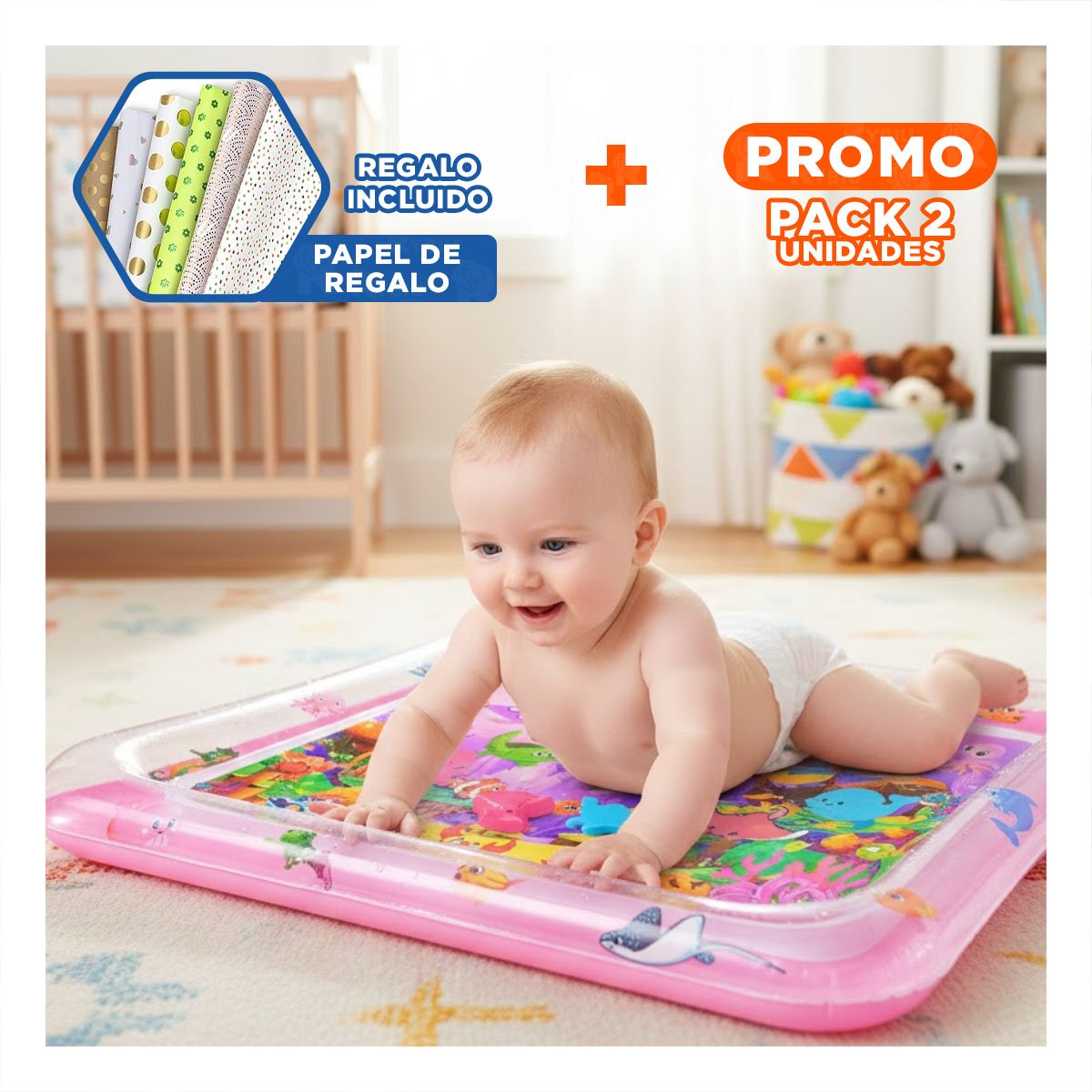 PACK2 ESPACIO INFLABLE CON AGUA PARA BEBES ROSADO USO INFANTIL EN CASA Y+PAPEL REGALO - 1