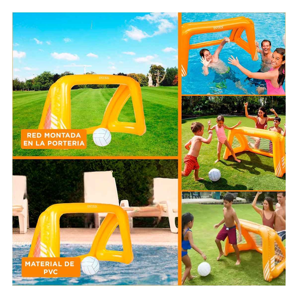 PACK2 PORTERIA INFLABLE FUTBOL PARA JUEGOS FAMILIARES EN EXTERIOR Y+PAPEL REGALO - 3