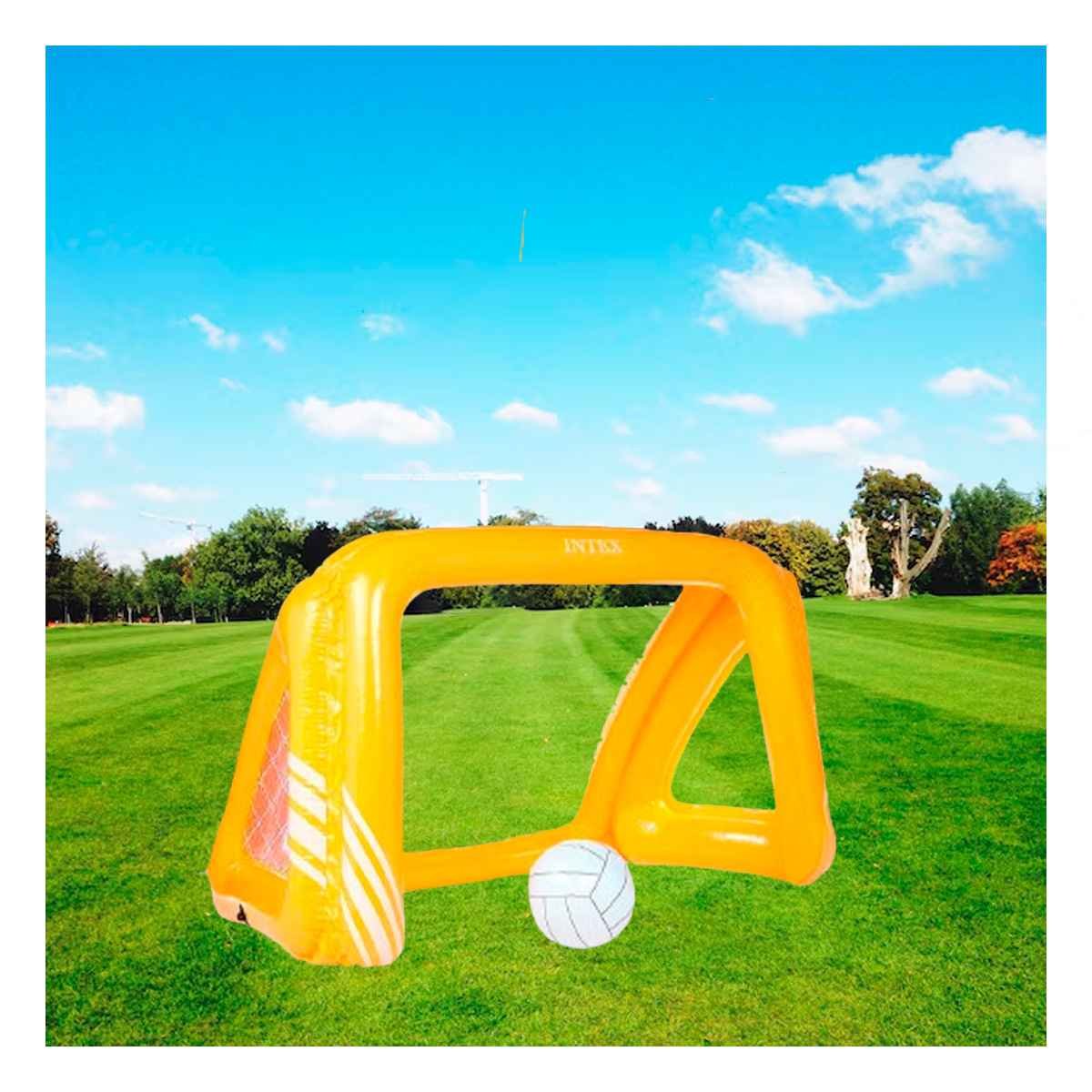 PACK2 PORTERIA INFLABLE FUTBOL PARA JUEGOS FAMILIARES EN EXTERIOR Y+PAPEL REGALO - 5