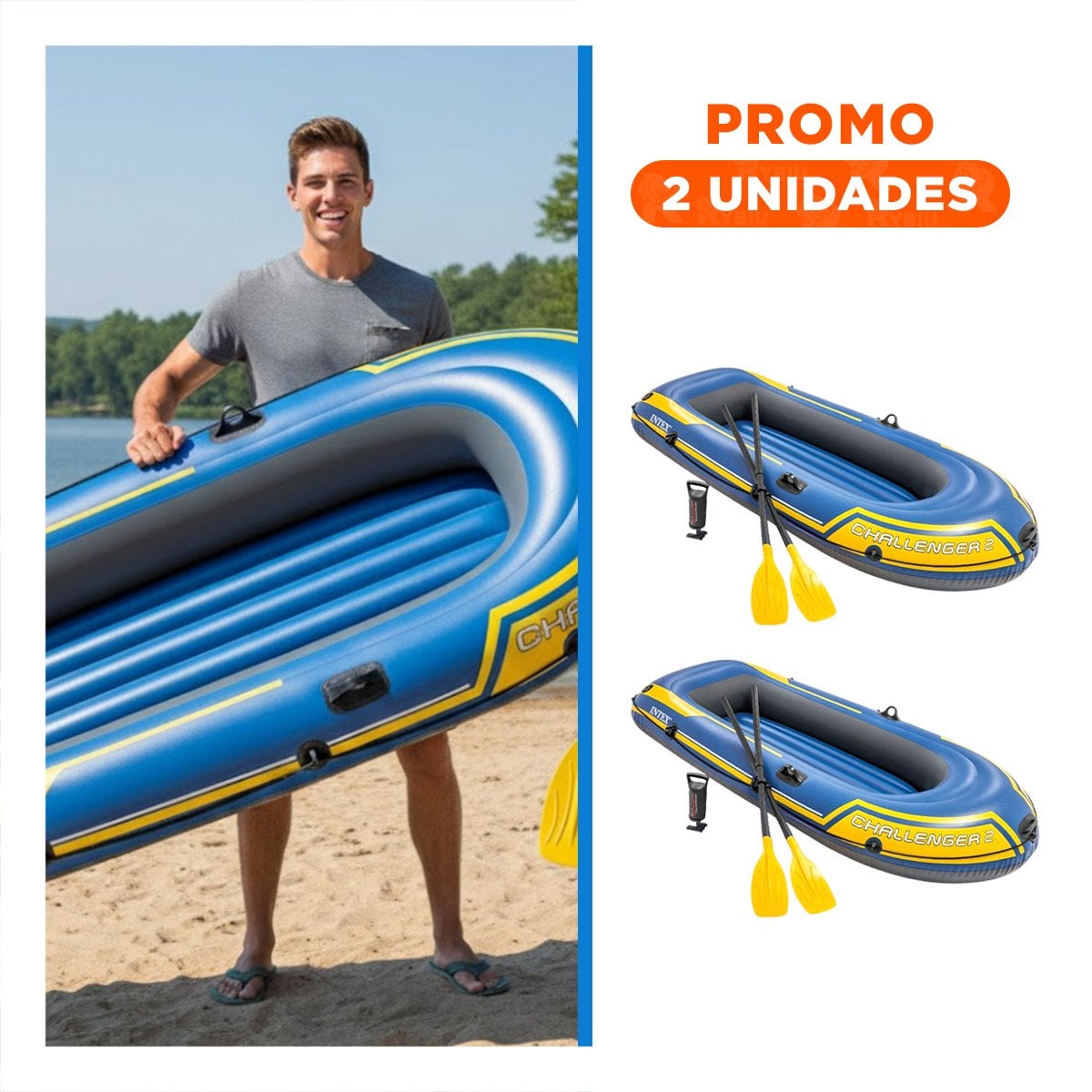 PACK2 BOTE INFLABLE CHALLENGER 2 CON REMOS Y INFLADOR PARA MOMENTOS DE ...