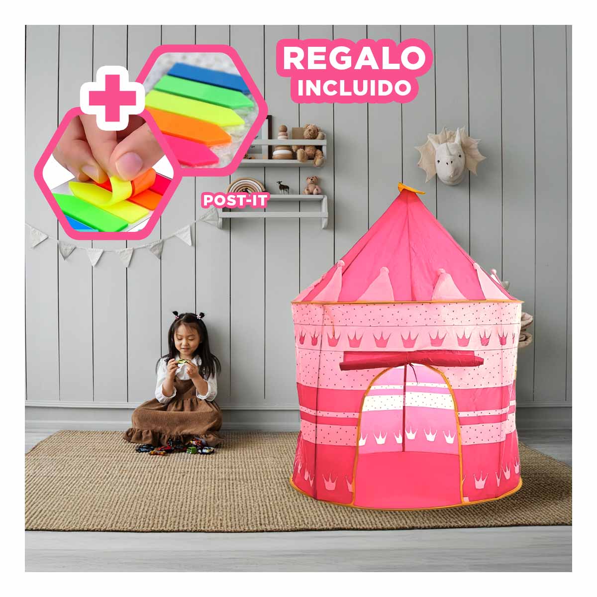 PACK3 CARPA DE 105X135CM PARA NIÑAS Y+BANDERITAS ADHESIVAS - 1
