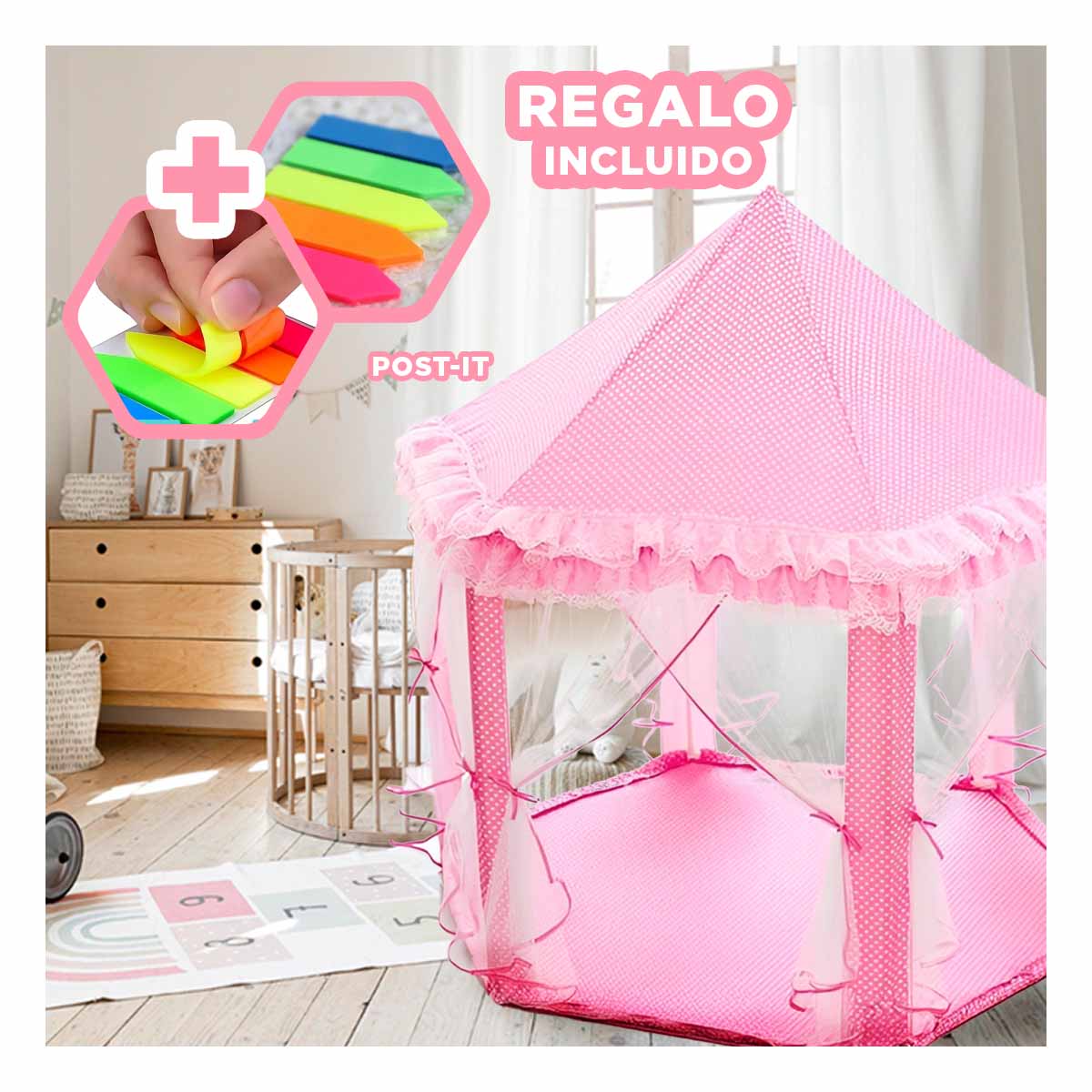 PACK4 CARPA DE NIÑAS ROSADO CON TUL Y+BANDERITAS ADHESIVAS - 1