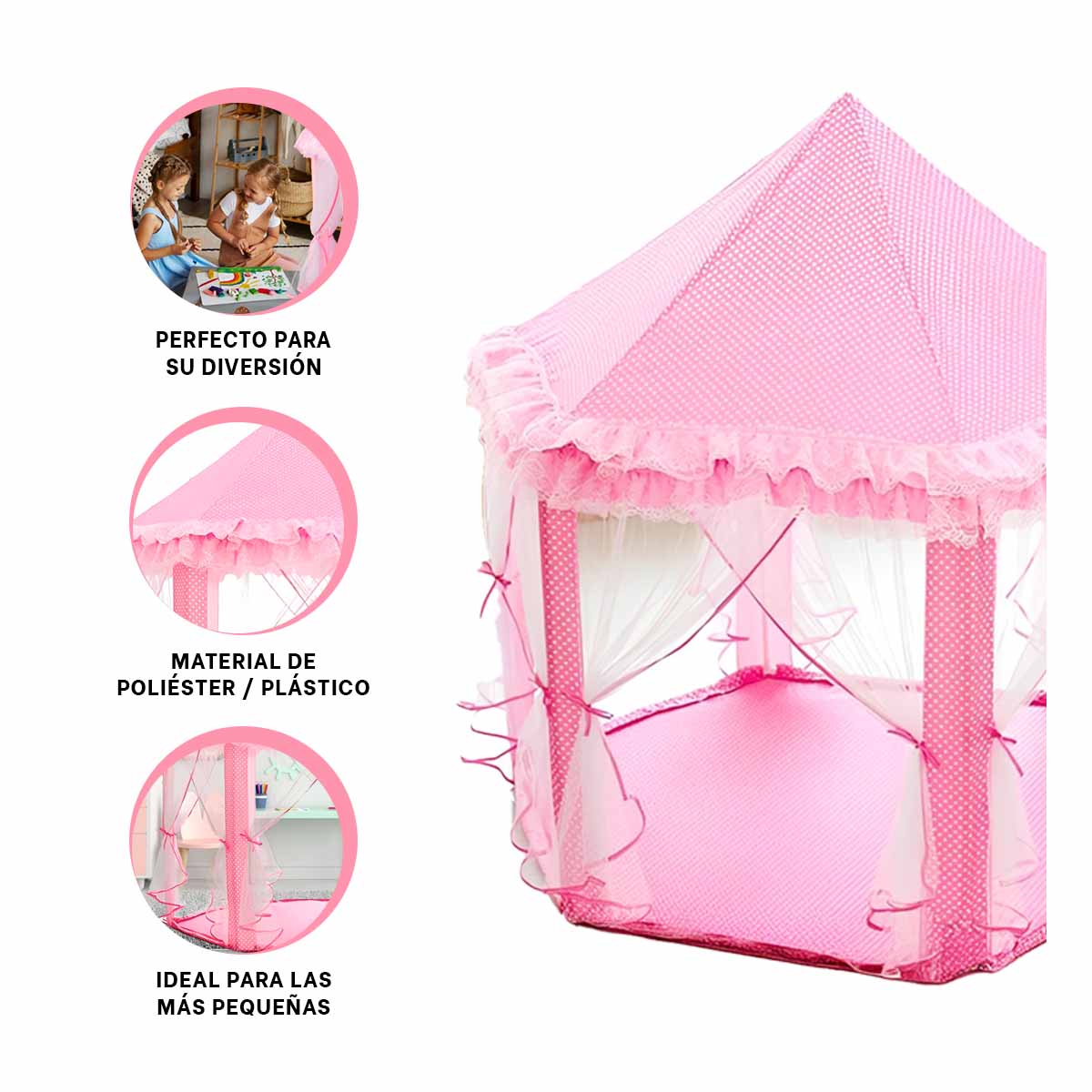 PACK4 CARPA DE NIÑAS ROSADO CON TUL Y+BANDERITAS ADHESIVAS - 3