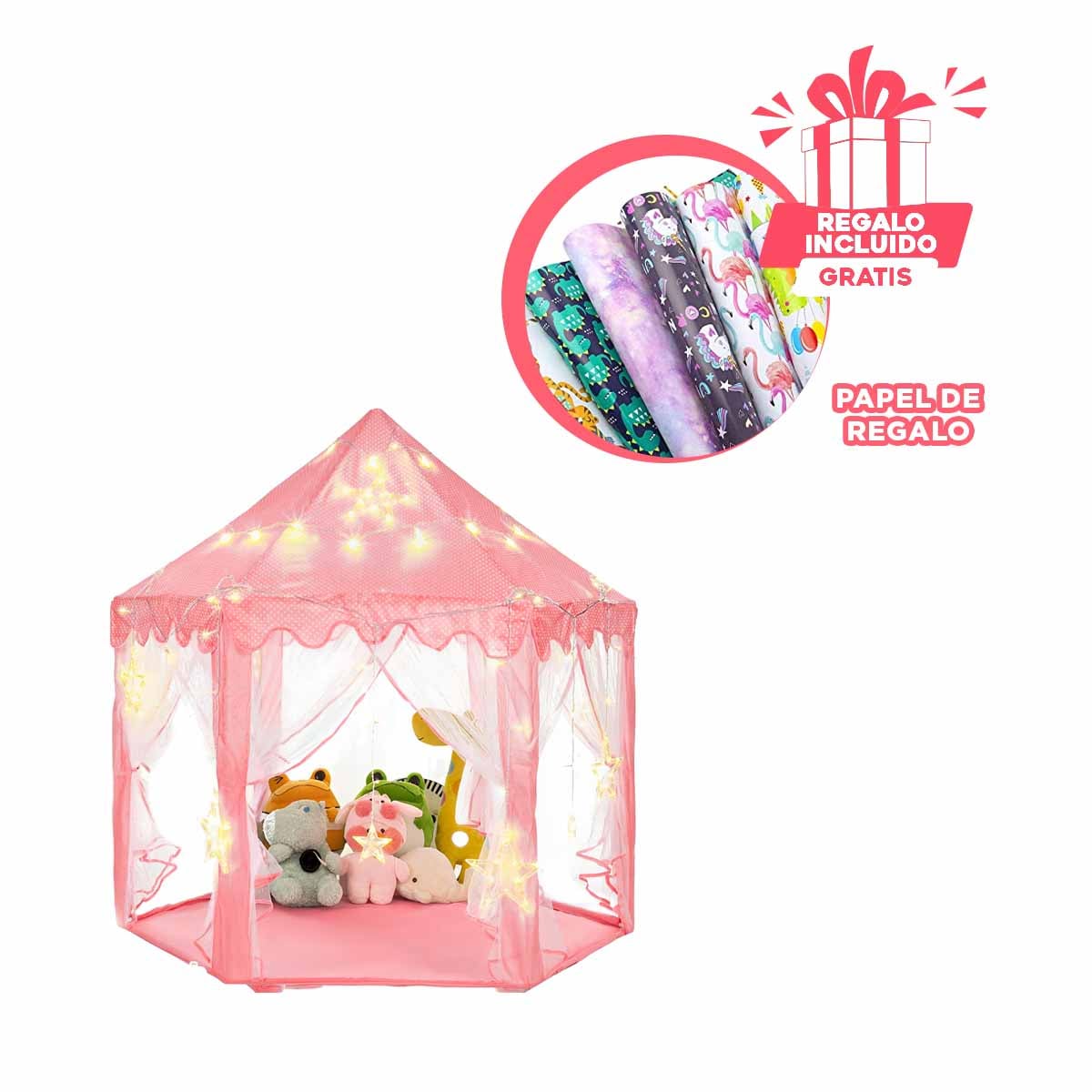 PACK3 CARPA PARA NIÑA EN ROSADO CON LUCES Y+PAPEL DE REGALO - 1