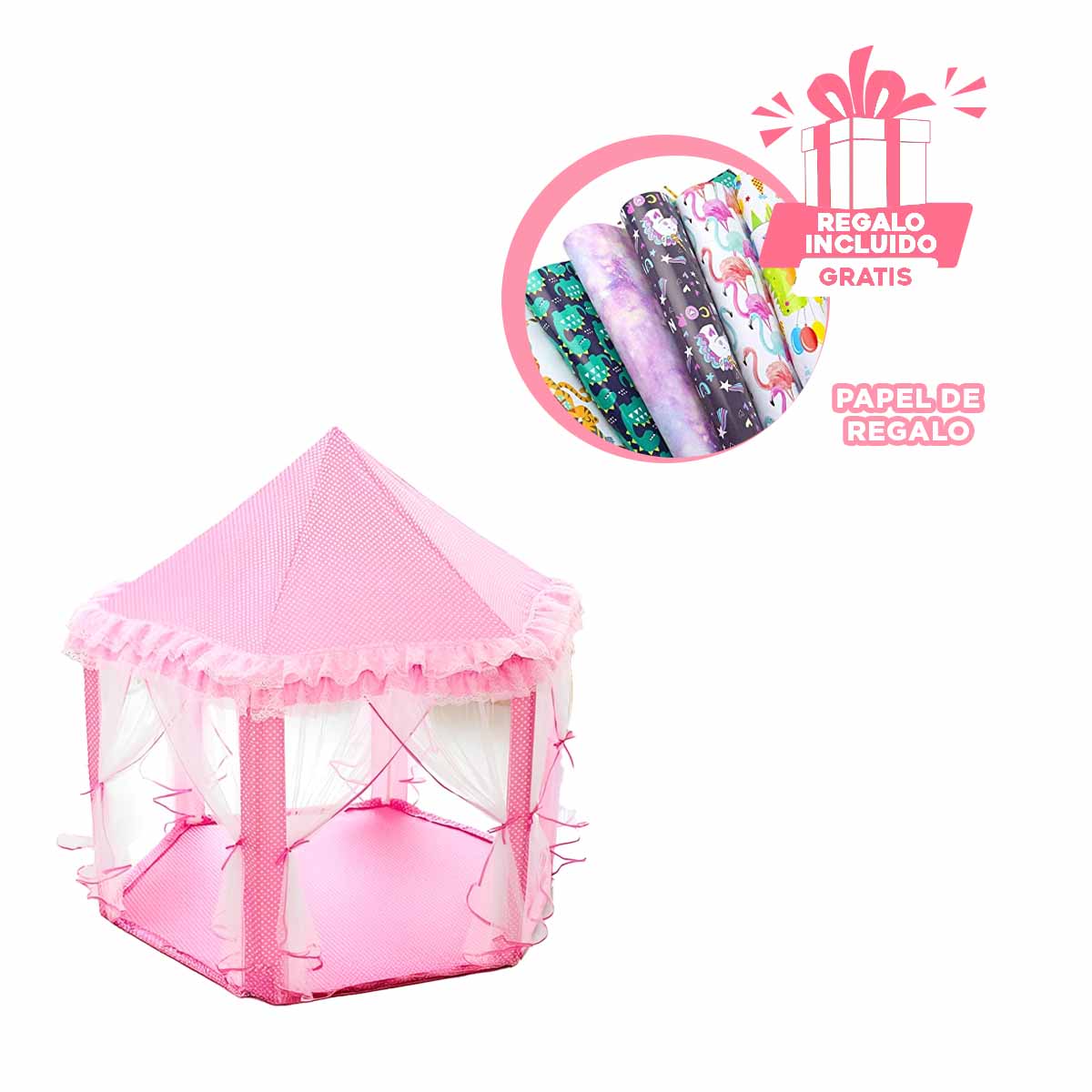 PACK3 CARPA PARA NIÑA EN ROSADO DE TUL Y+PAPEL DE REGALO - 1
