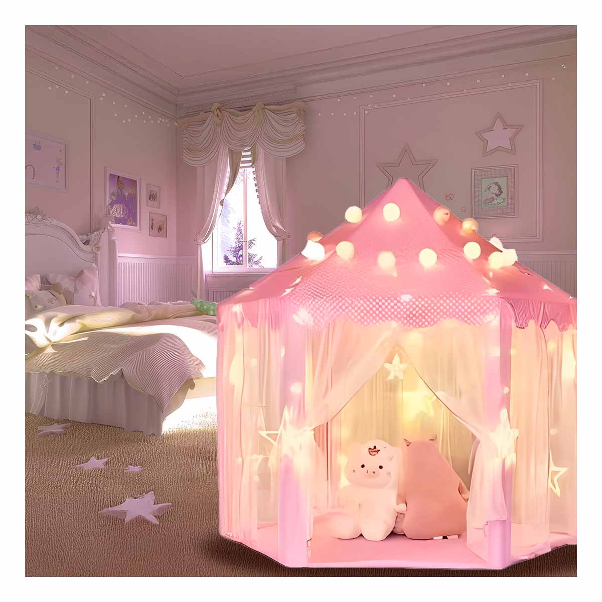 PACK4 CARPA MOVIL 140X135CM PARA NIÑA EN ROSADO CON LUCES - 1