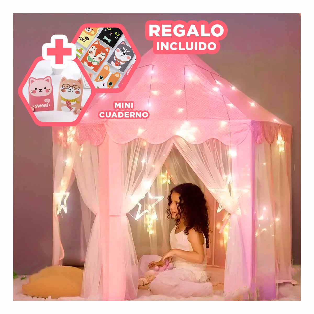 PACK4 CARPA LAVABLE DE NIÑA CON LUCES Y+REGALO AGENDITA - 1