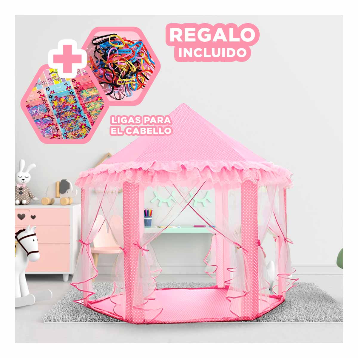 PACK3 CASITA DE CAMPO EN ROSADO CON TUL Y+LIGAS DE REGALO - 1