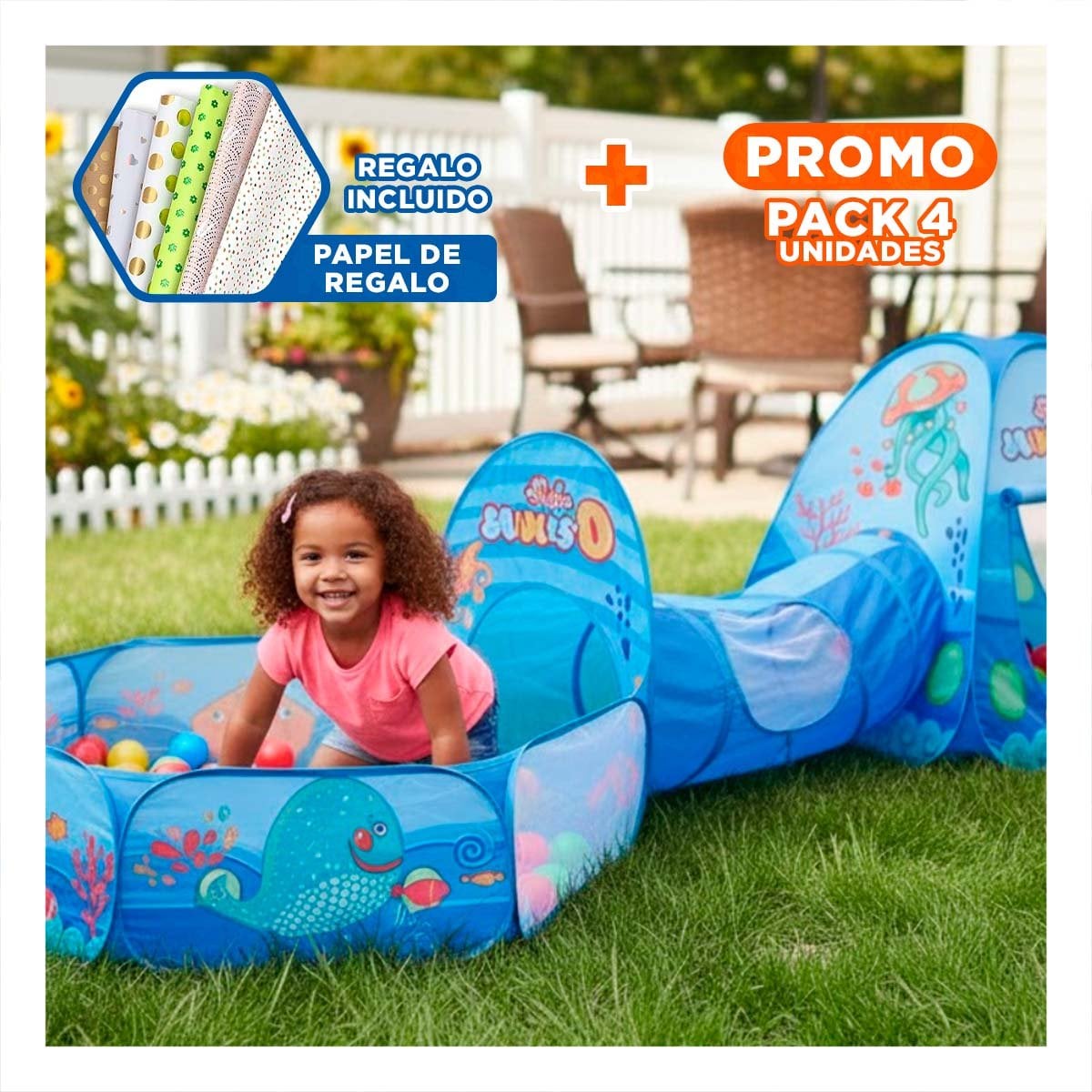 PACK4 CARPA RAPIDA DE NIÑO DE CAMPO 3 PIEZAS MG-16335 EB CELESTE PARA JUEGOS Y+PAPEL REGALO - 1