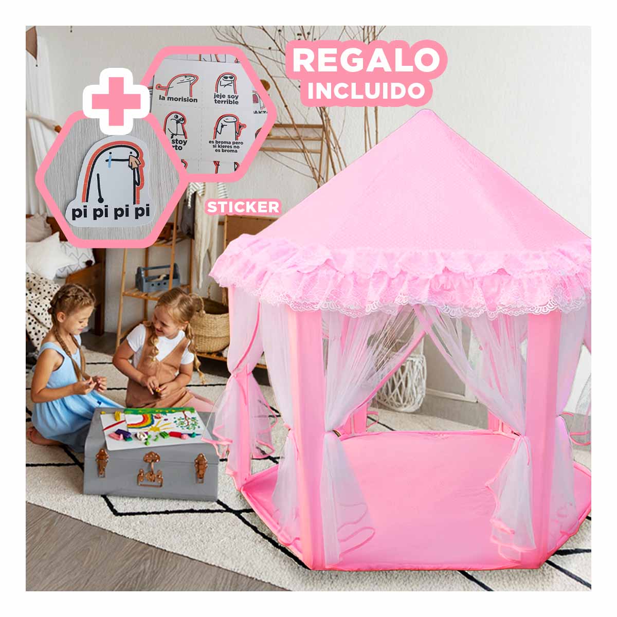 PACK3 CARPA LINDO DE INFANTE ROSADO DE TUL Y+REGALO STICKERS - 1