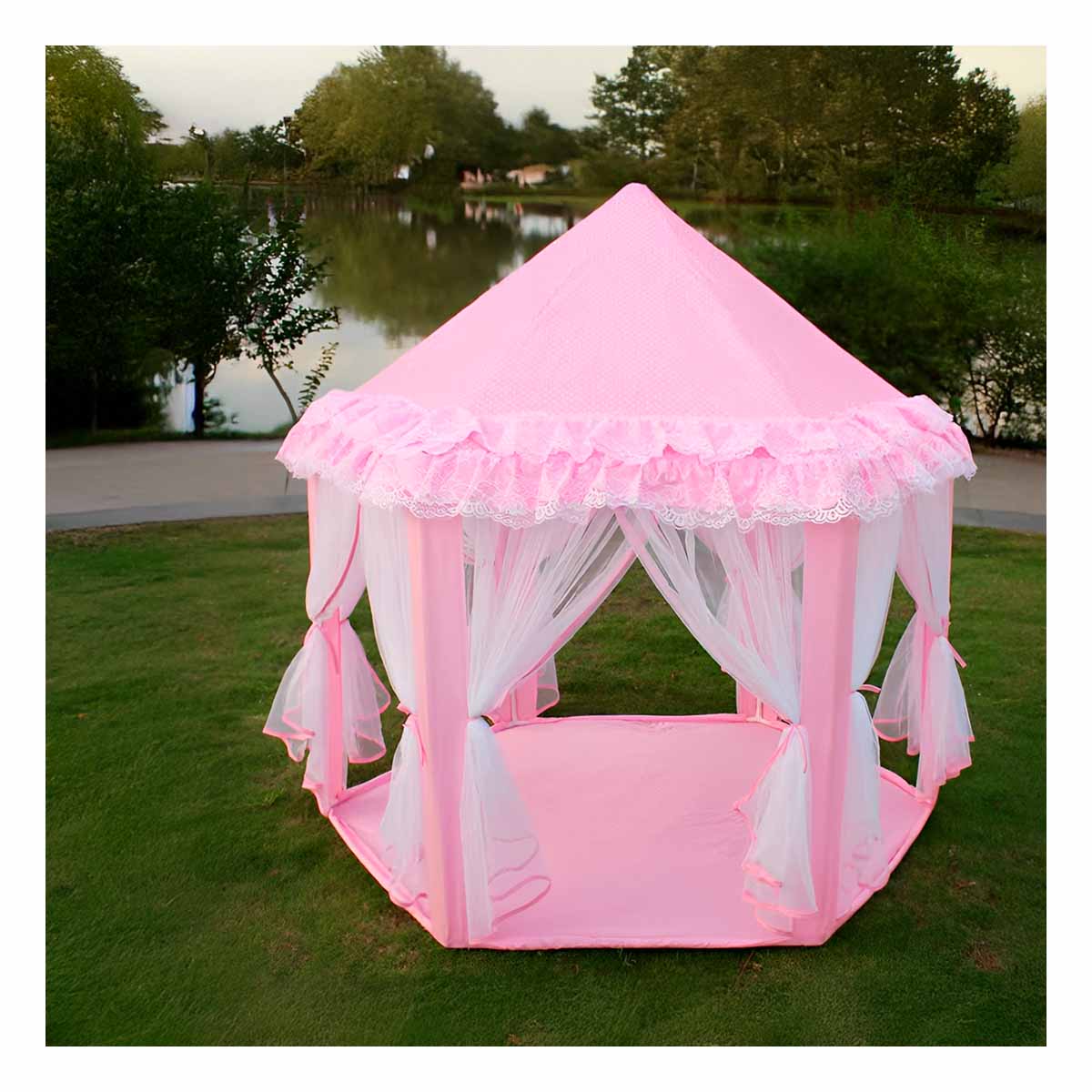 PACK3 CARPA DE NIÑAS ROSADO CON TUL Y+BANDERITAS ADHESIVAS - 4