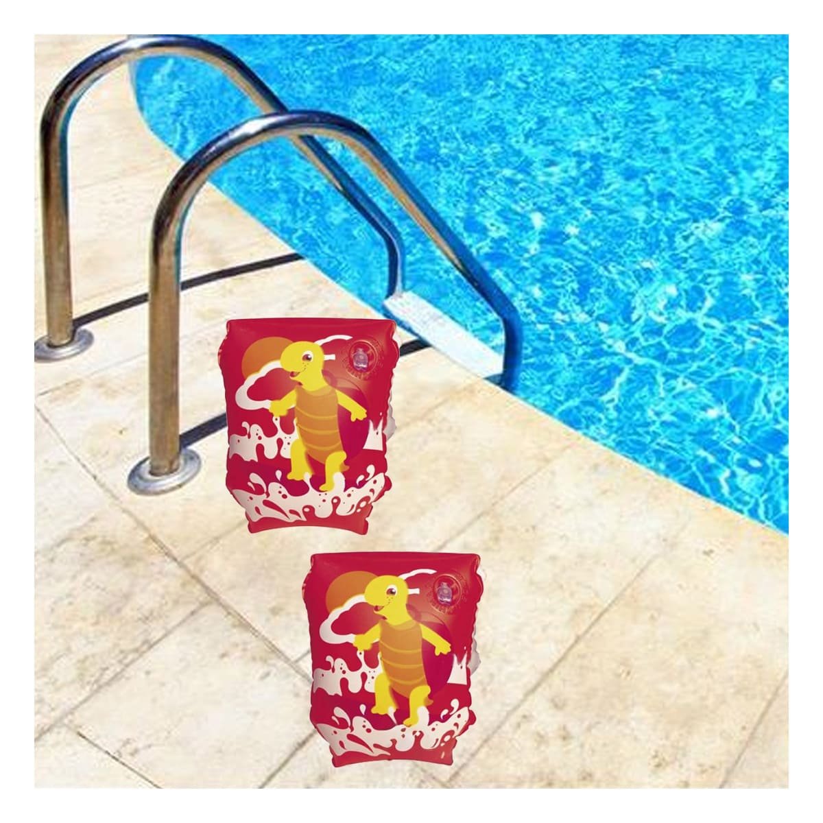 PACK4 BRAZALETES ANIMALES ACUATICOS TORTUGA ROJO PARA DIVERSION EN PISCINA - 2