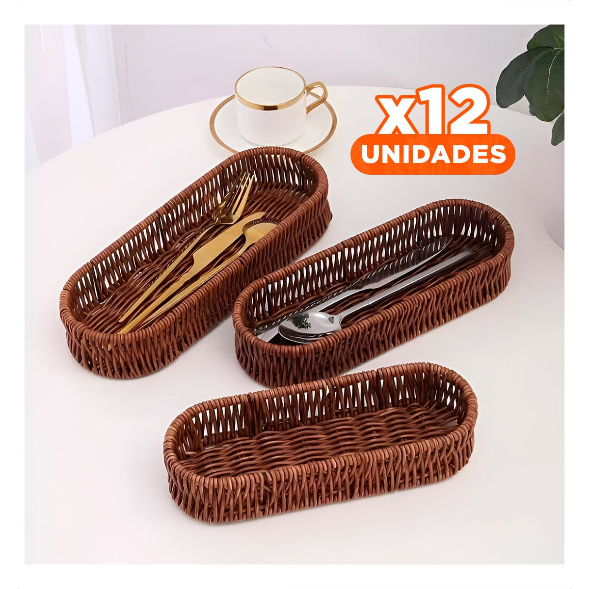 PACK12 UNIDAD ORGANIZADORA TEJIDA MULTIUSO OVALADA MARRON PARA ESPACIOS DEL HOGAR - 1