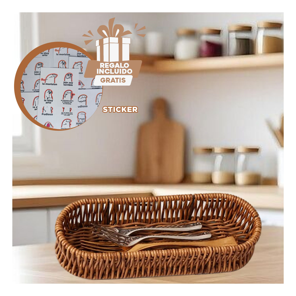 PACK5 CESTA RUSTICA DE FORMA OVALADA Y+REGALO STICKERS - 1