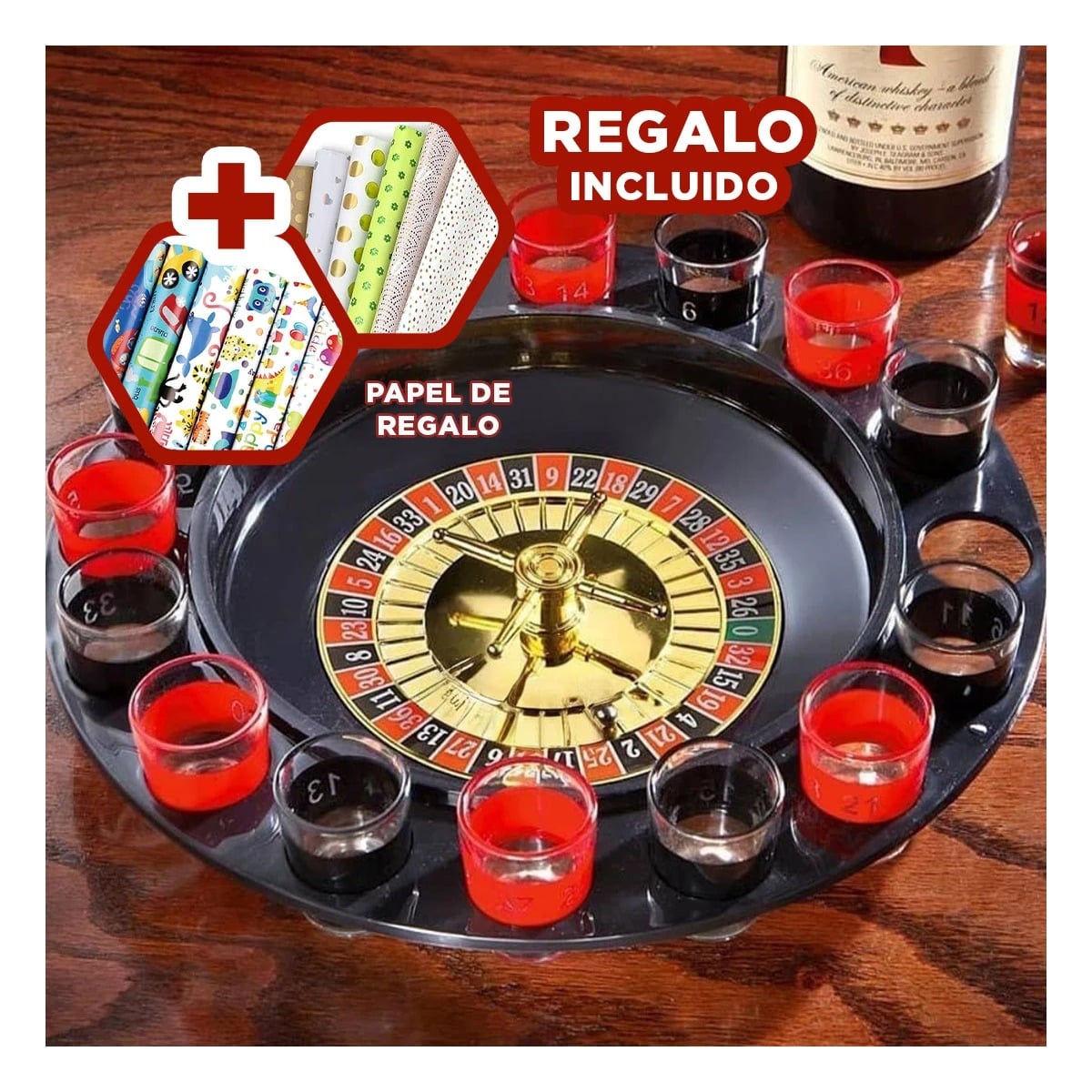 PACK5 JUEGO SHOTS ADULTOS MULTICOLOR Y+PAPEL DE REGALO - 1