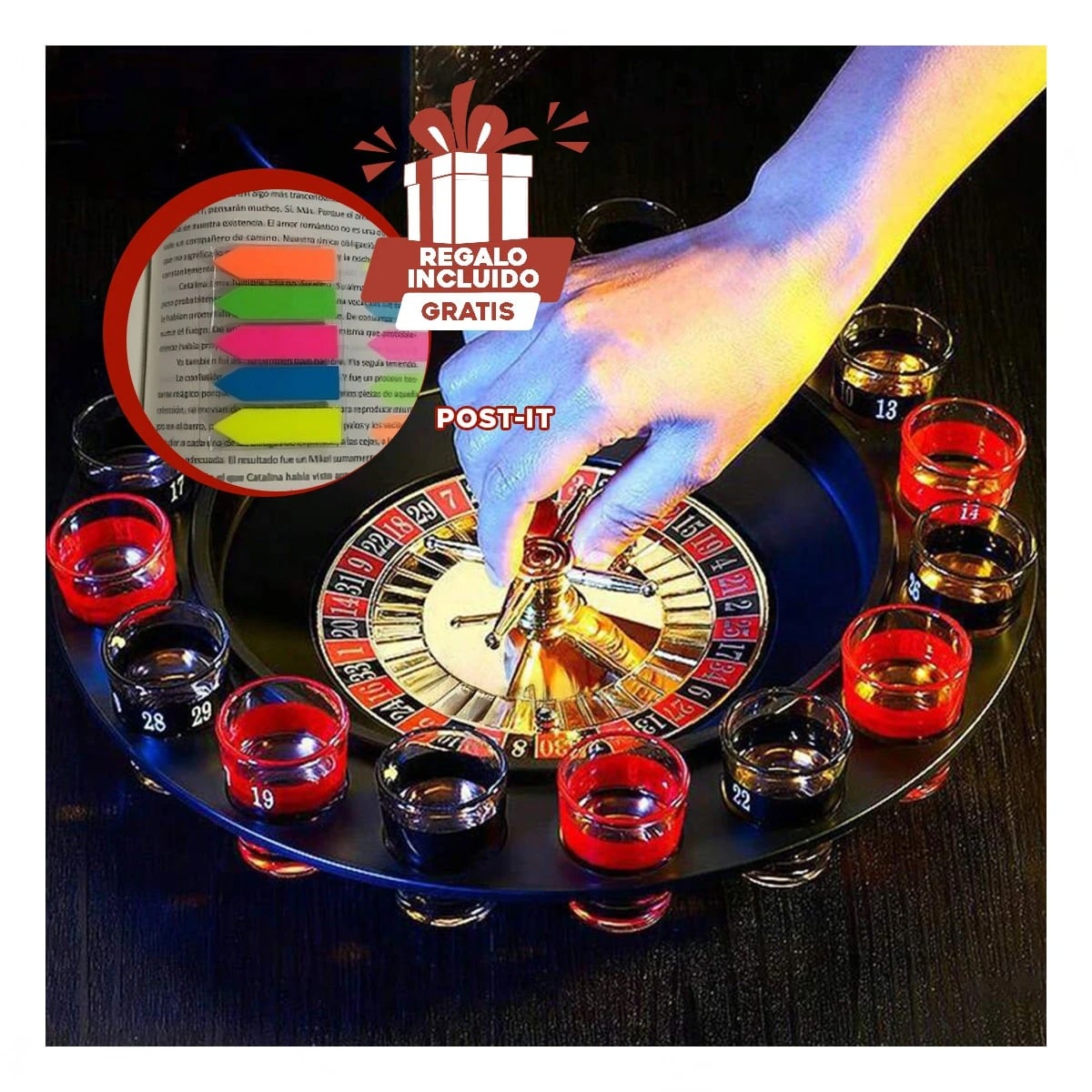 PACK6 RULETA DE COPAS EN MULTICOLOR Y+BANDERITAS ADHESIVAS - 1