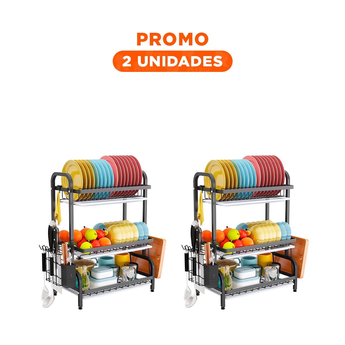 PACK2 ESCURRIDOR NEGRO CON ESTRUCTURA DE 3 NIVELES Y SOPORTE PARA TABLA - 1