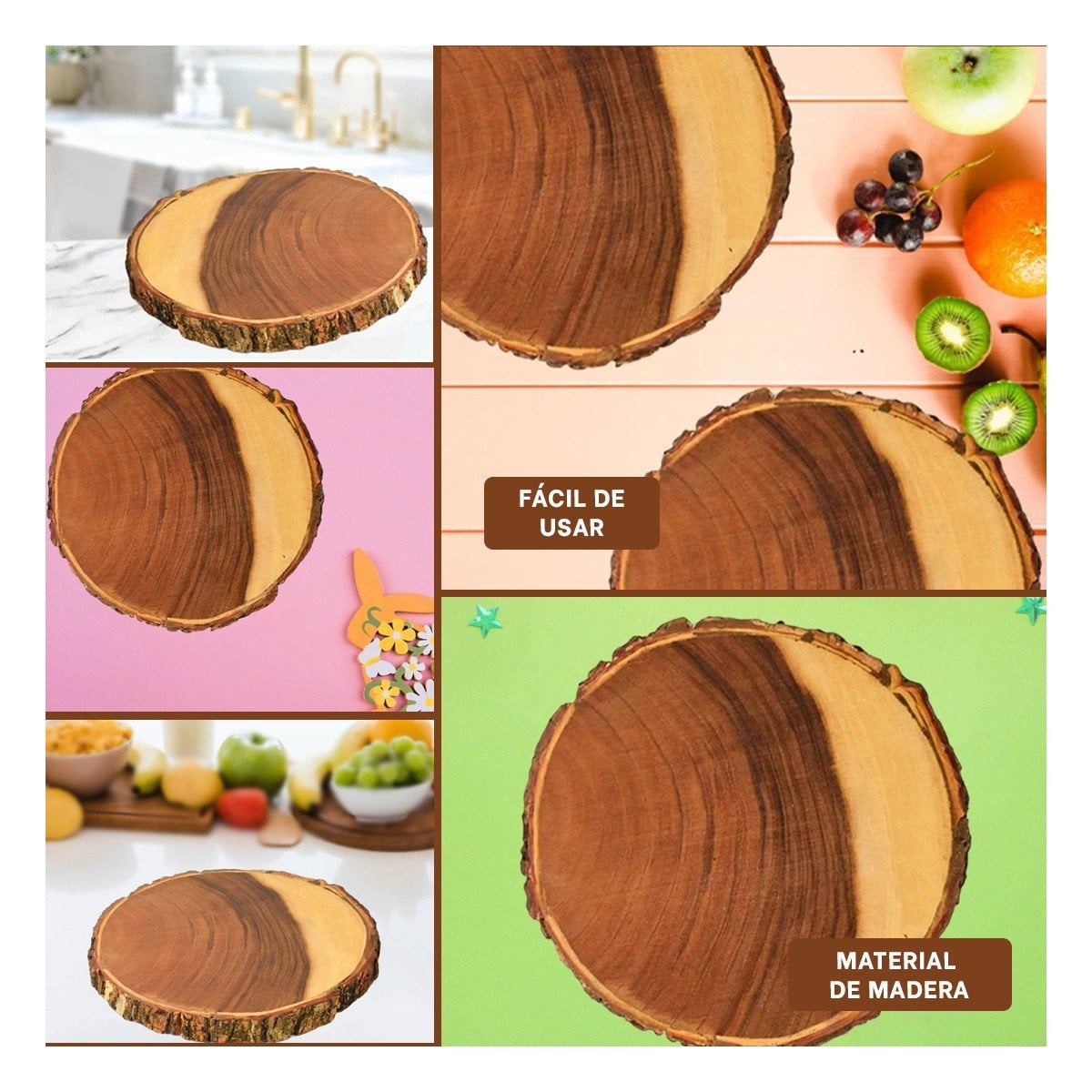 PACK4 ARTICULO DECORATIVO CIRCULAR DE MADERA PARA DECORACION DE HOGAR CALIDO Y+REGALO STICKER - 2