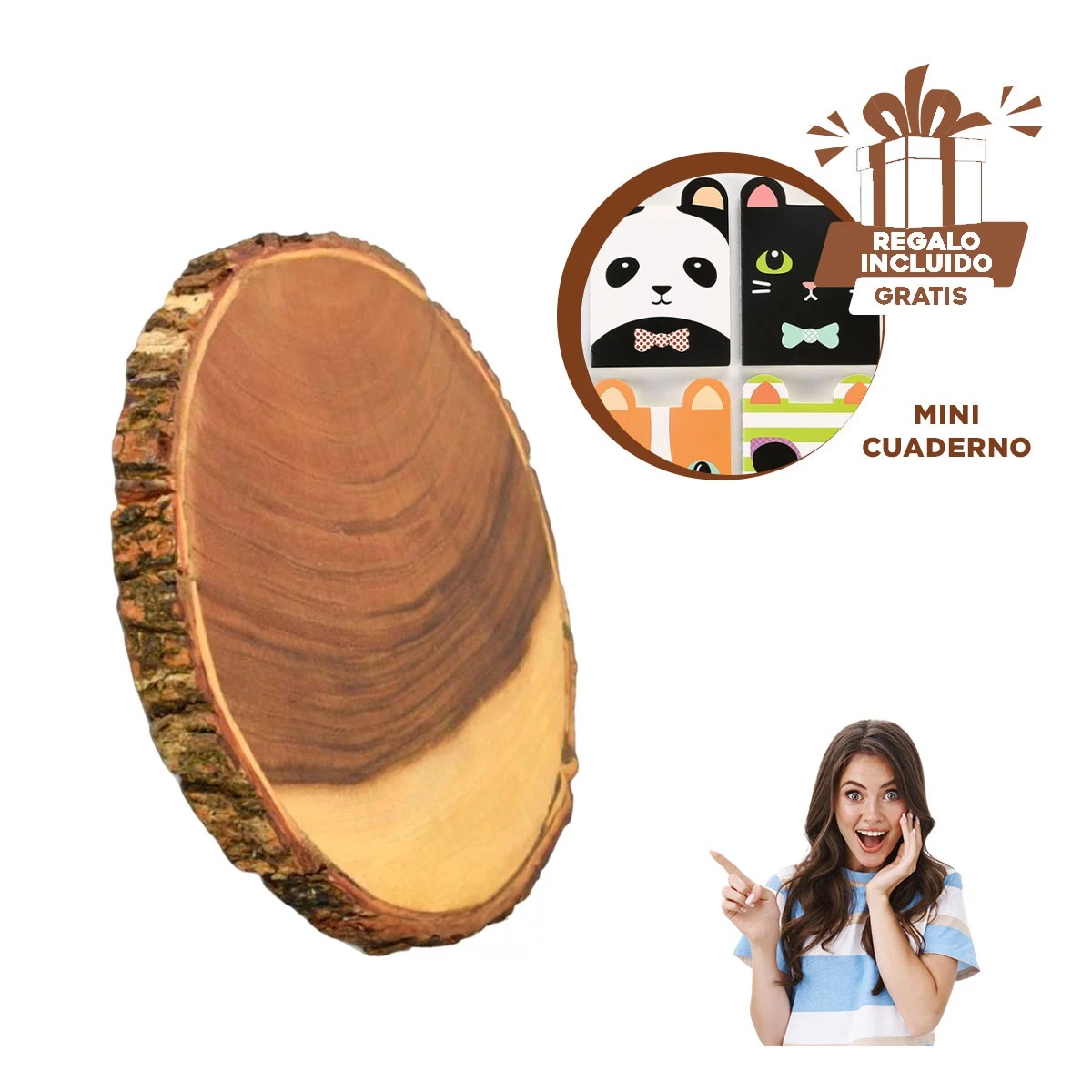 PACK2 BANDEJA ECOLOGICA DE MADERA 17.8CM Y+REGALO AGENDITA - 1