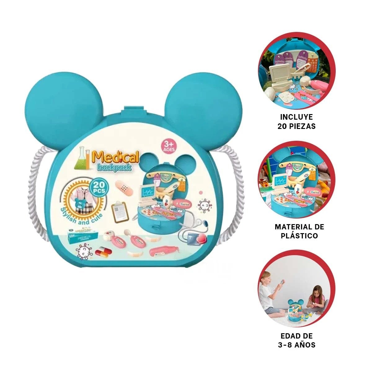 JUEGO DE DOCTOR PARA NIÑOS CON OREJITAS Y ACCESORIOS DE SIMULACION - 3