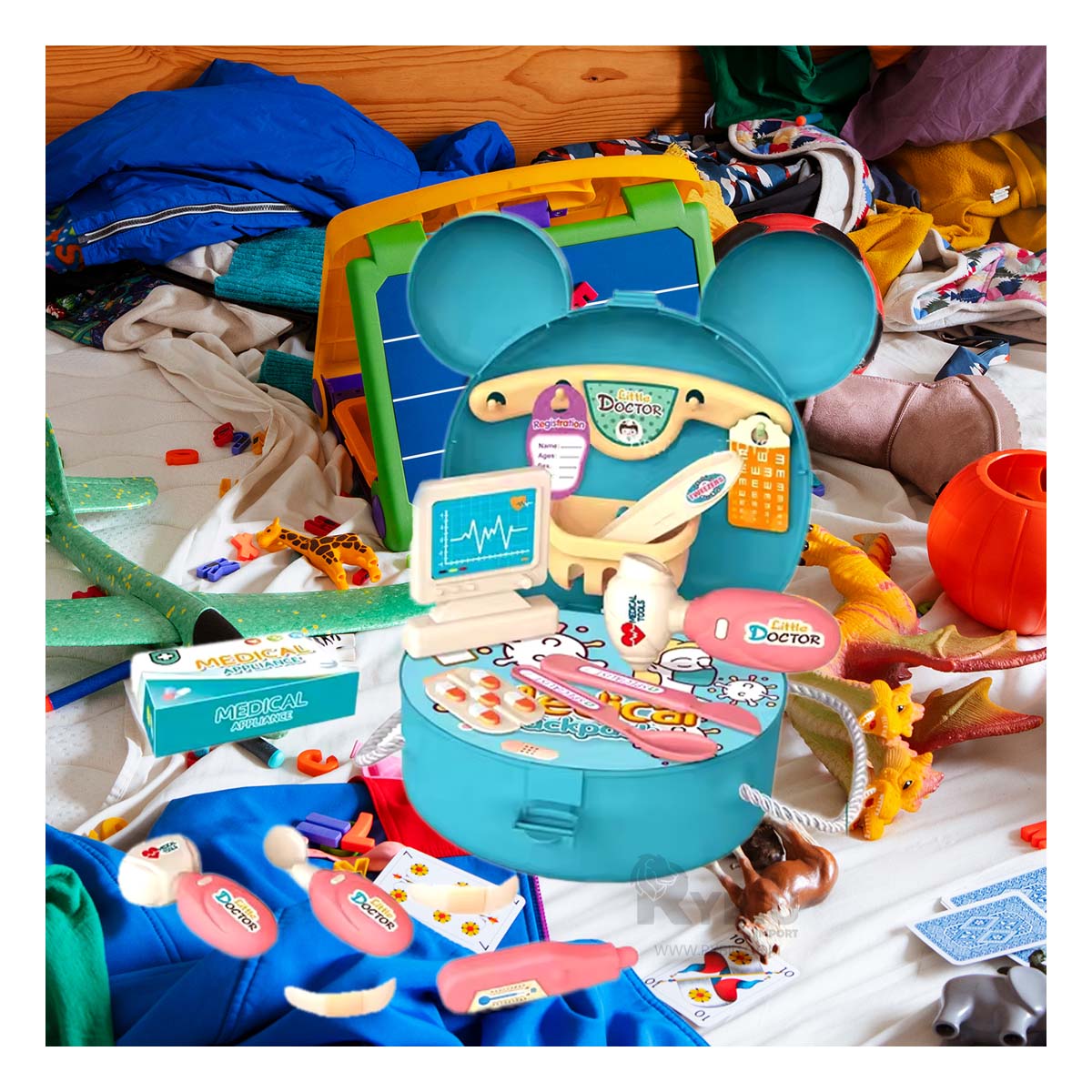 CARTERA PARA NIÑOS JUEGO DIVERTIDO CELESTE Y+PAPEL DE REGALO - 4