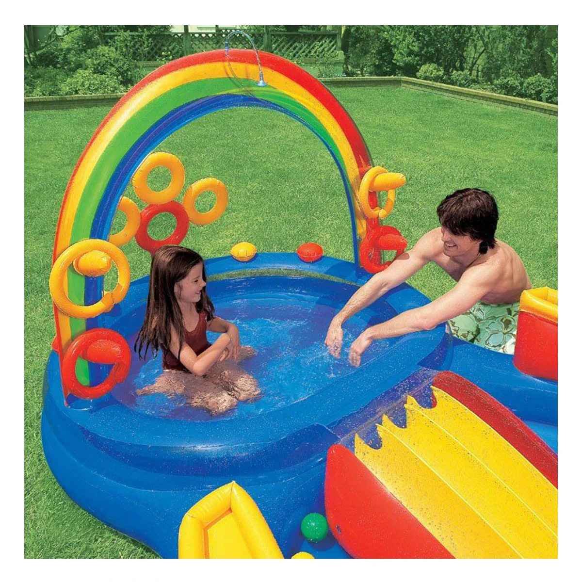 PACK2 ESPACIO RECREATIVO ARCOIRIS INFLABLE PARA NINOS DISENO INFANTIL COLORIDO Y+PAPEL REGALO - 2