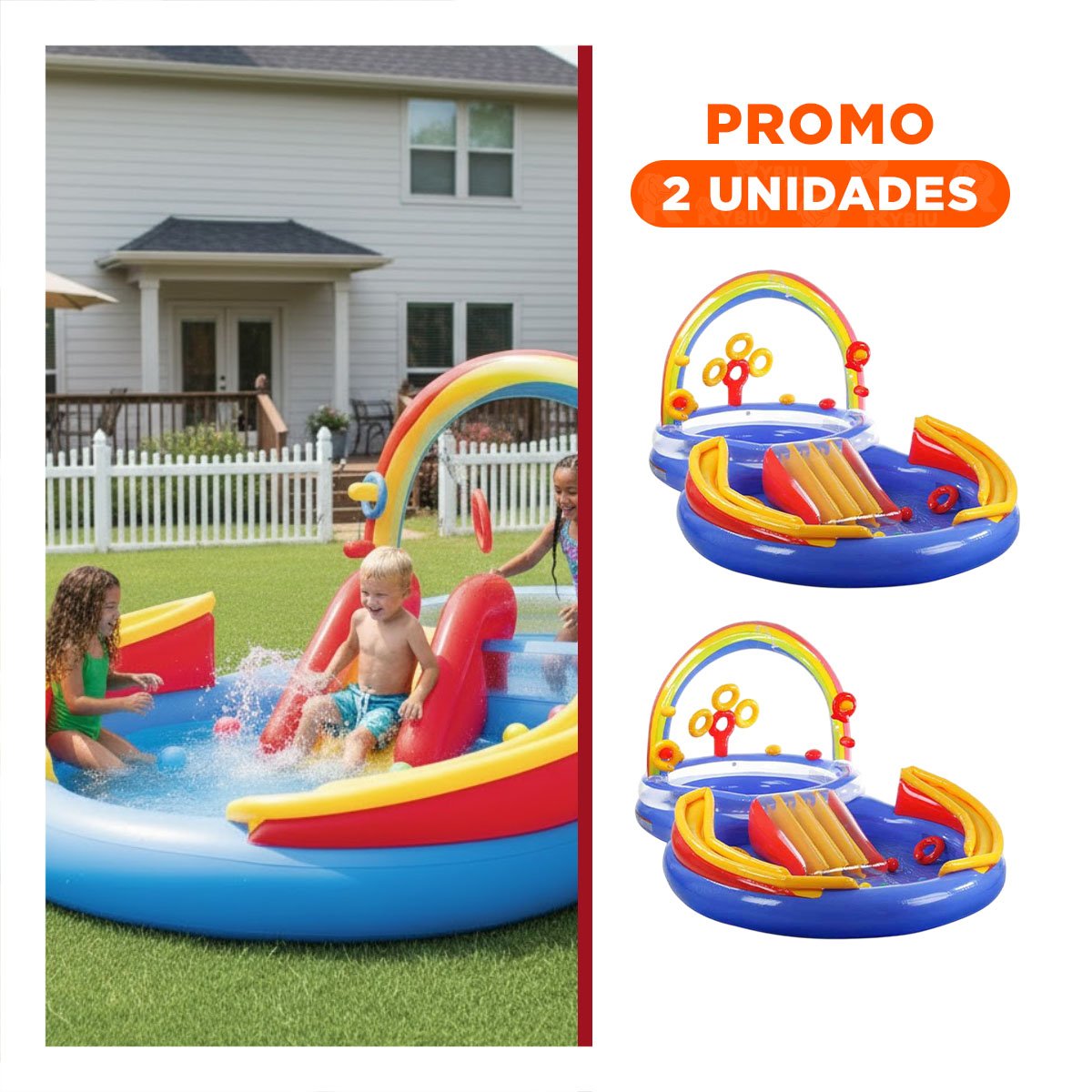 PACK2 ESPACIO RECREATIVO ARCOIRIS INFLABLE PARA NINOS CON JUEGOS DE AGUA - 1