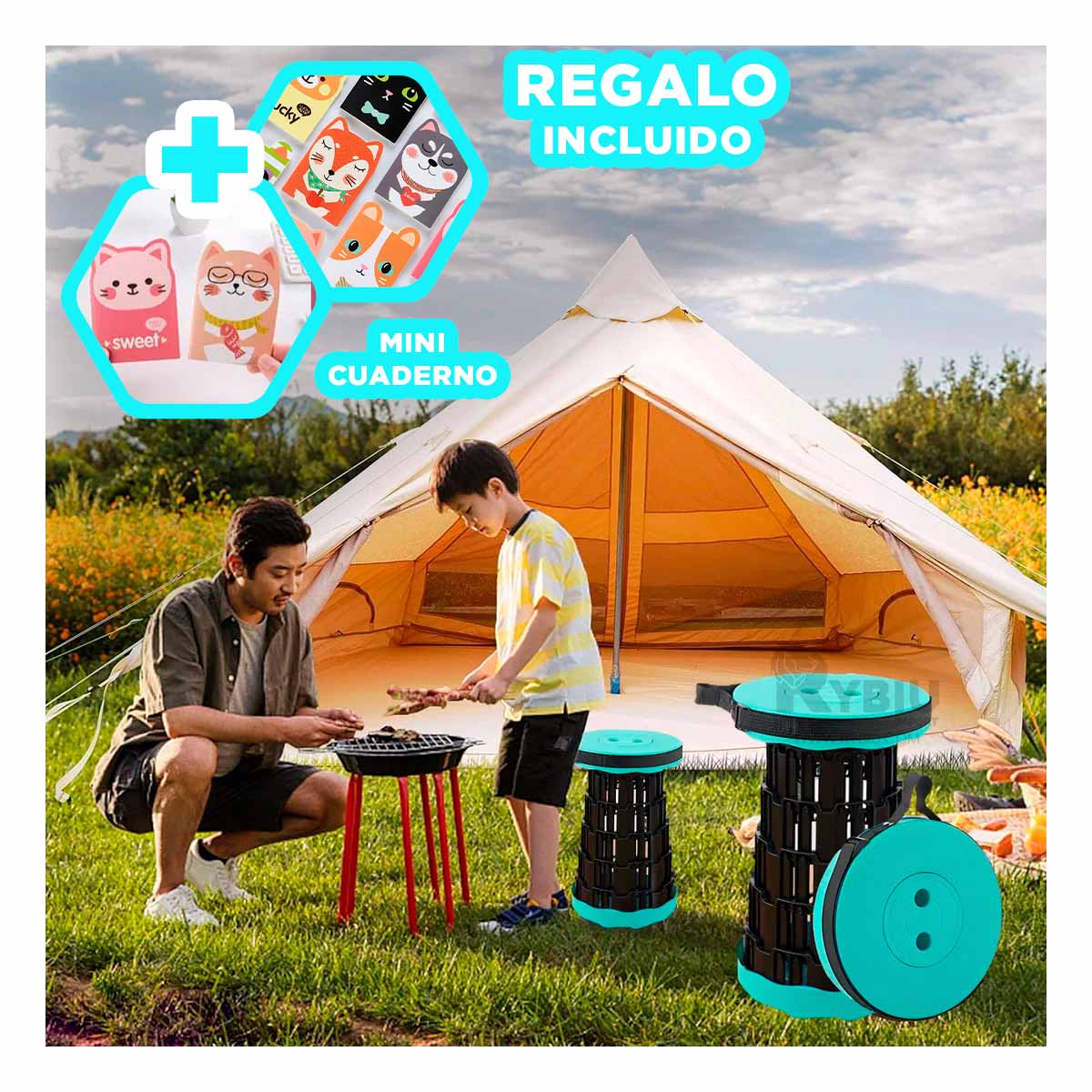PACK2 SILLA ENROLLABLE EN TONO TURQUEZA Y+REGALO AGENDITA - 1