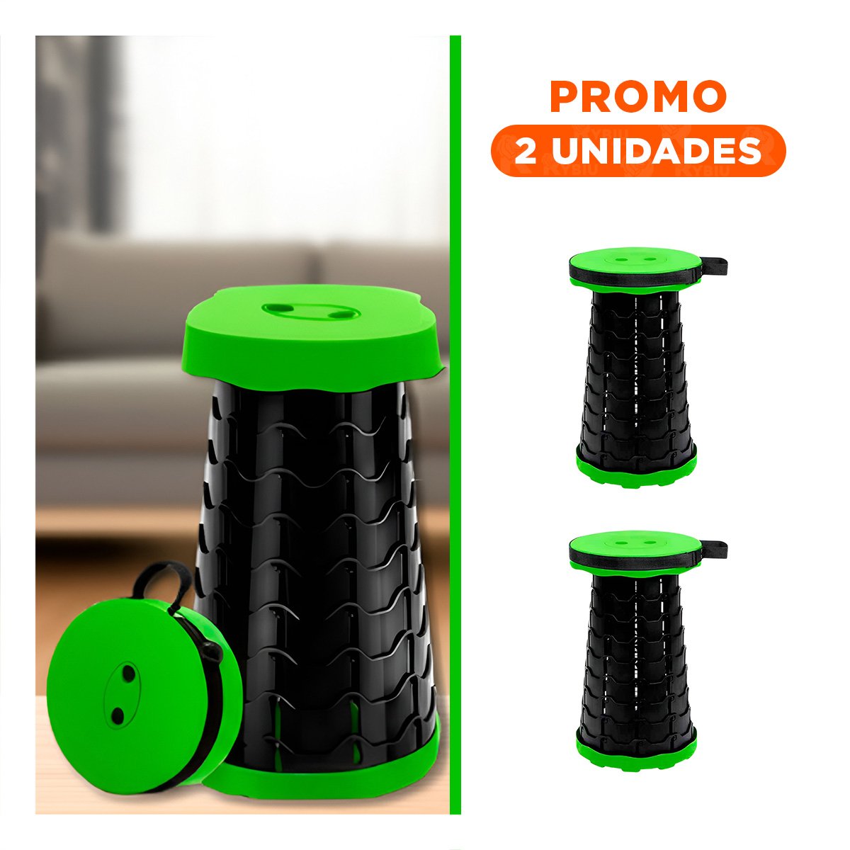 PACK2 ASIENTO PORTATIL VERDE 1 SEGURO PLEGABLE ESTRUCTURA RESISTENTE LIGERA USO - 1