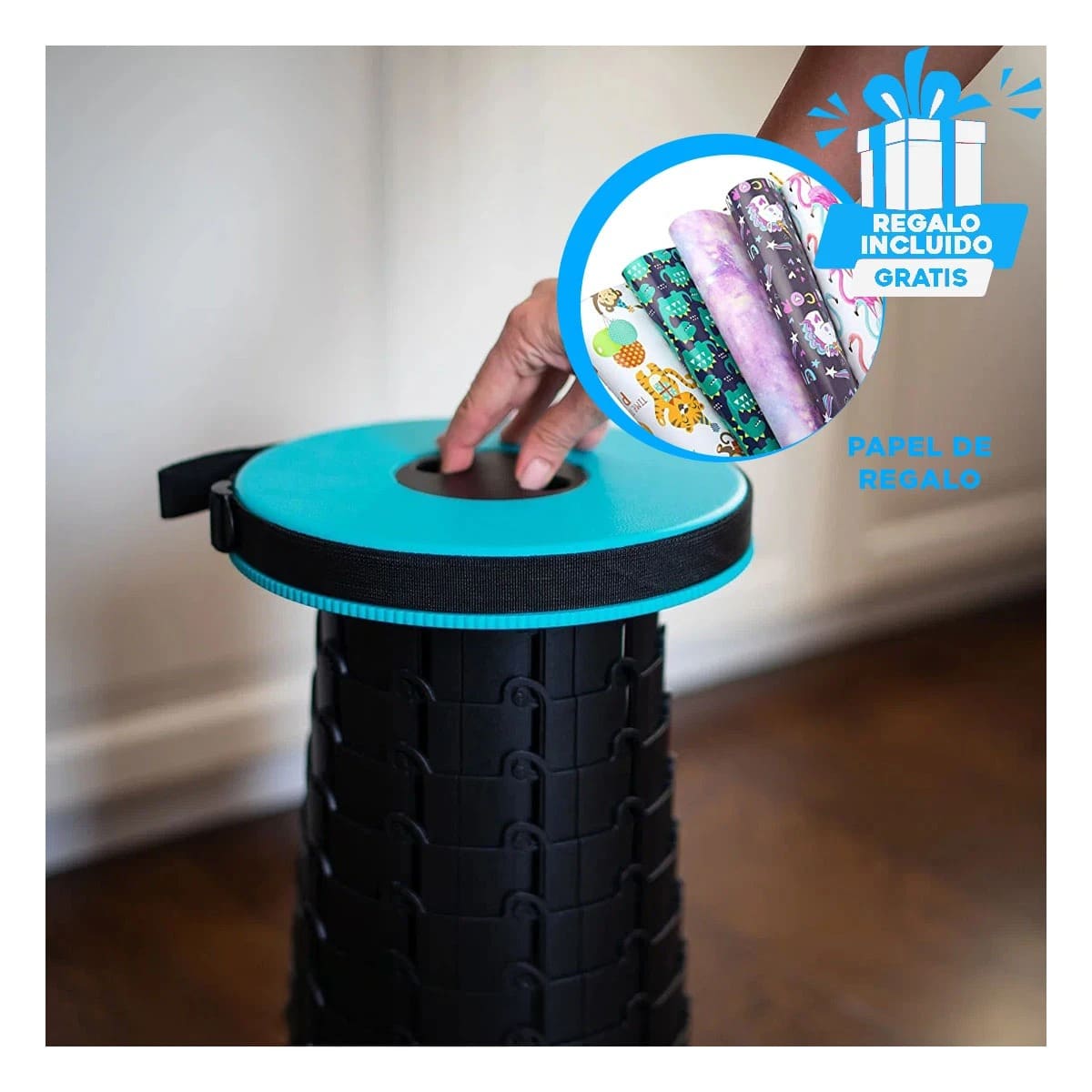 PACK5 SILLA VERSATIL PARA VIAJES TURQUEZA Y+PAPEL DE REGALO - 1