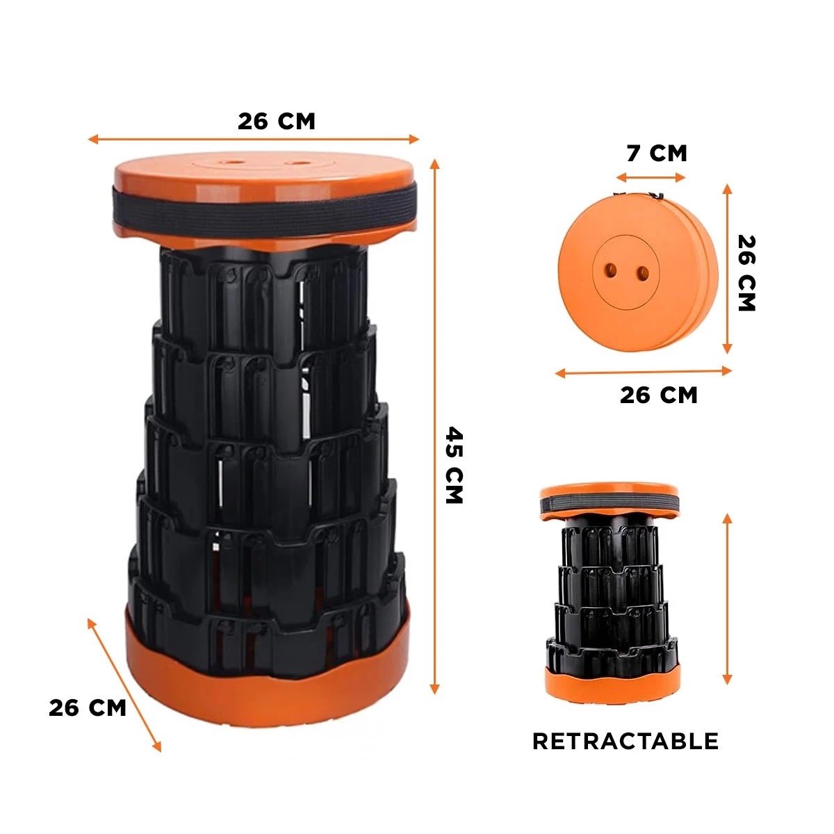 PACK2 BANQUETA RESISTENTE PLEGABLE 2 SEGUROS PORTATILES CENTRO NEGRO NARANJA Y+REGALO STICKER - 4