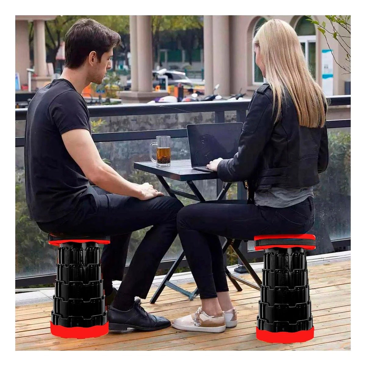 PACK12 BASE COMPACTA PLEGABLE 2 SEGUROS PORTATILES DISENO ROJO NEGRO Y+REGALO STICKER - 5