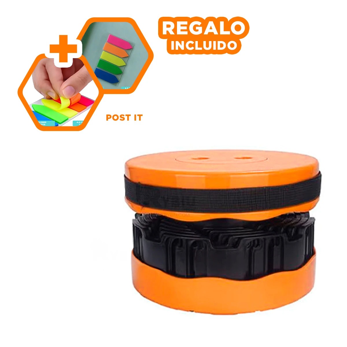 PACK6 BANCO PORTATIL CON TAPA NARANJA Y+BANDERITAS ADHESIVAS - 1