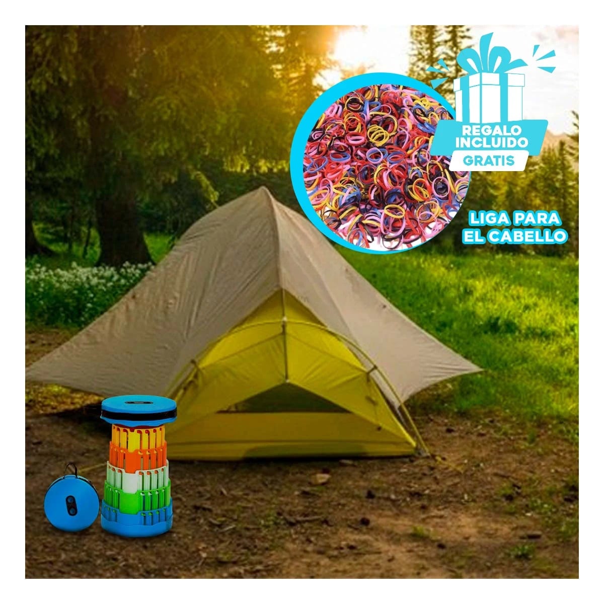 PACK6 BANCO PRACTICO DE LLEVAR CELESTE Y+LIGAS DE REGALO - 1