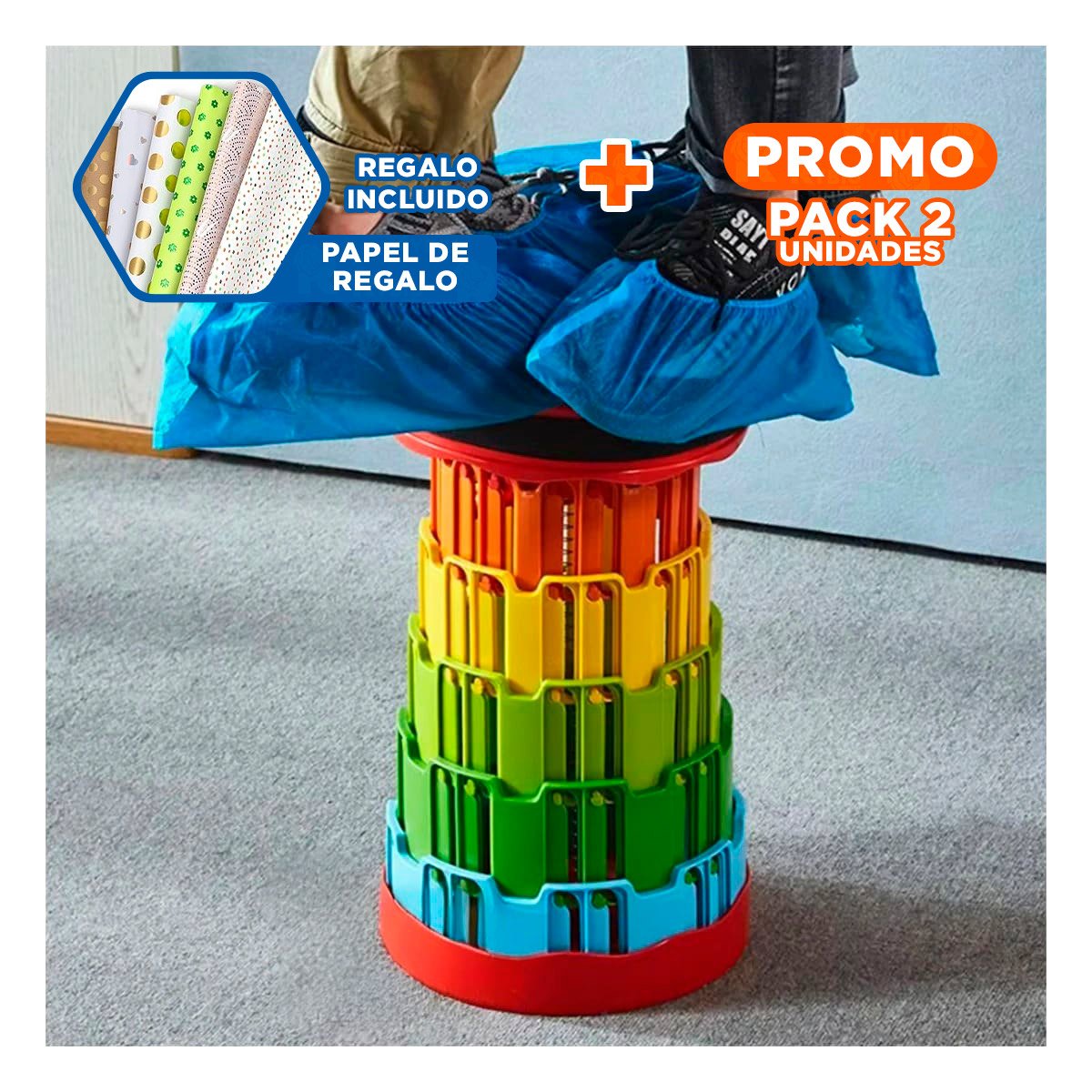 PACK2 FORMATO PLEGABLE PORTATIL CON SEGUROS CON TAPA ROJO CENTRO MULTICOLOR Y+PAPEL REGALO - 1