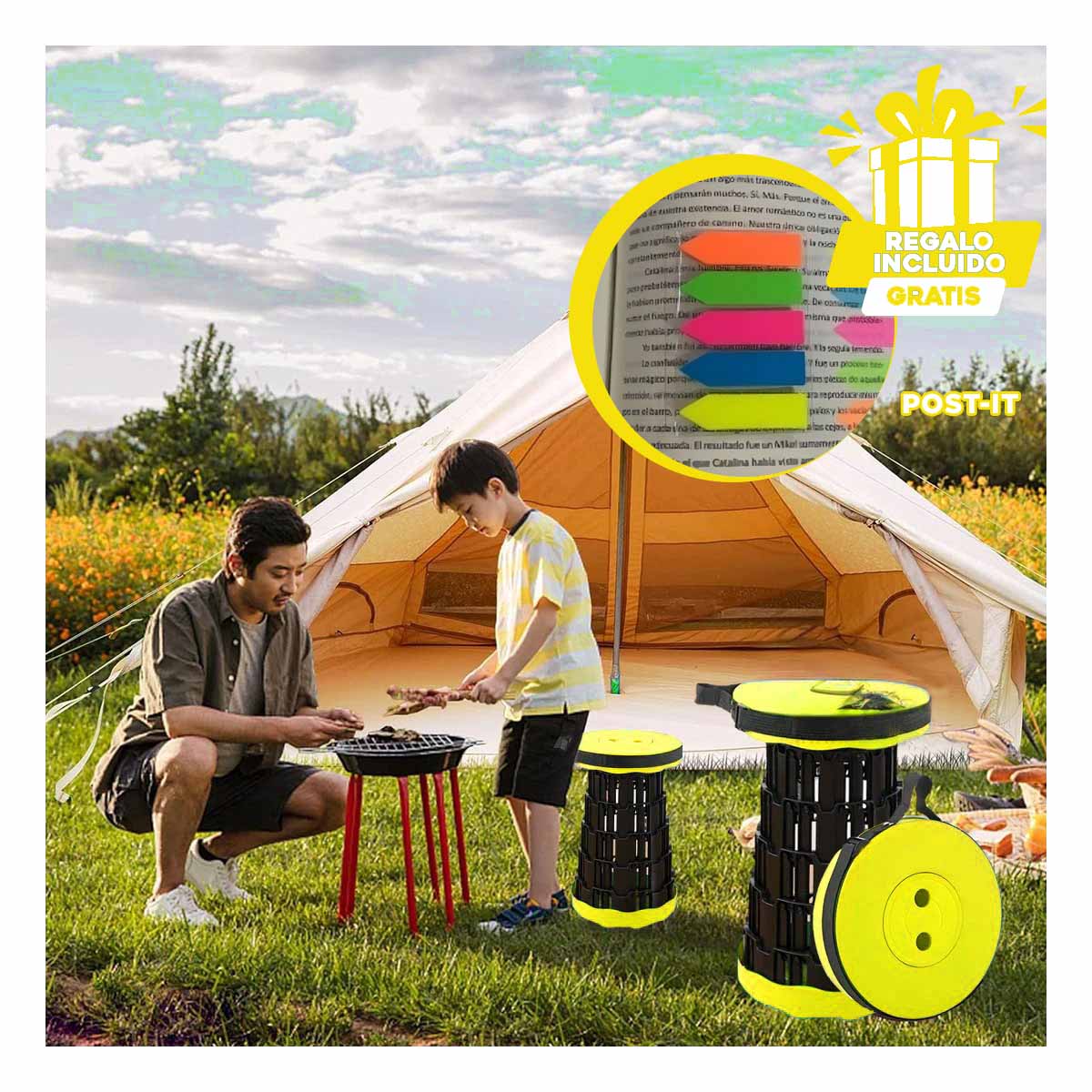 PACK9 SILLA LIGERA EN AMARILLO Y+BANDERITAS ADHESIVAS - 1