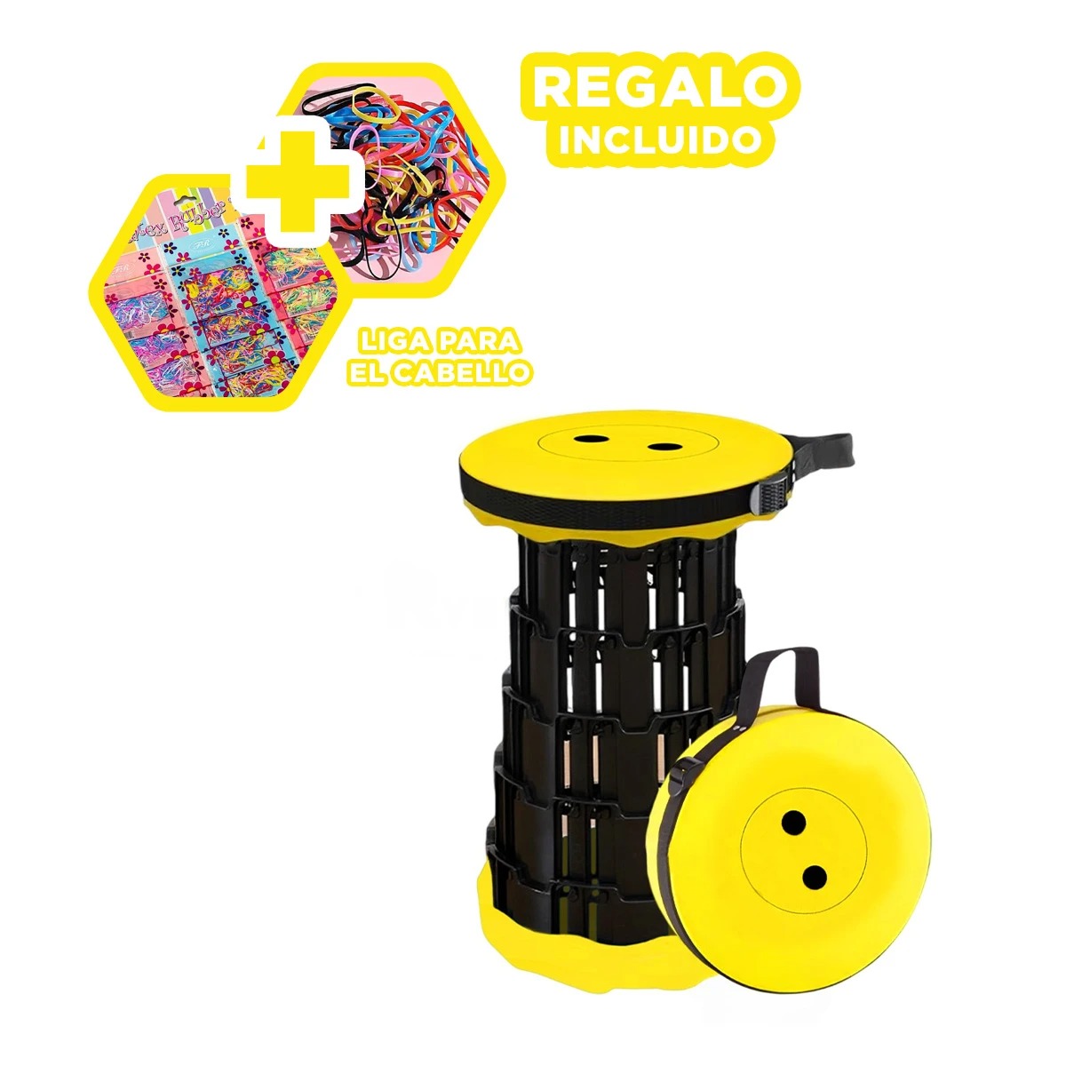 PACK6 BANCO PRACTICO DE LLEVAR AMARILLO Y+LIGAS DE REGALO - 1