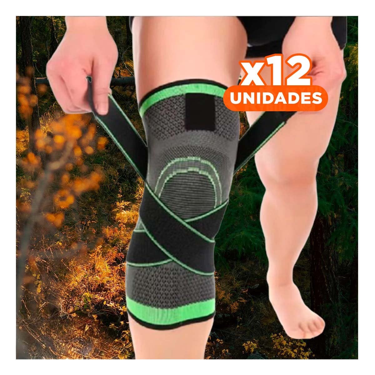 PACK12 SOPORTE DE RODILLA ELASTICADO PARA FUTBOL PLOMO CON VERDE - 1