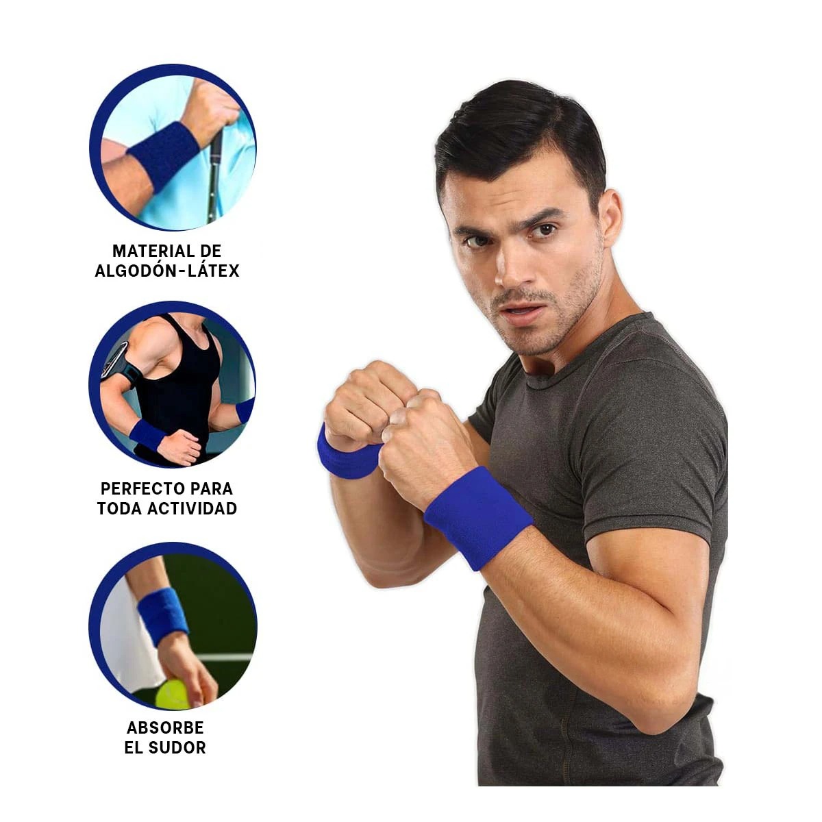 PACK2 MUÑEQUERAS GRUESAS TENIS AZUL Y+BANDERITAS ADHESIVAS - 3