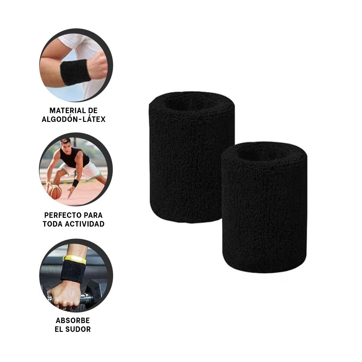 PACK2 MUÑEQUERAS GRUESAS TENIS NEGRO Y+BANDERITAS ADHESIVAS - 3