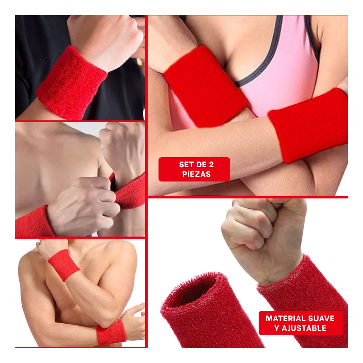 PACK2 MUÑEQUERAS GRUESAS TENIS ROJO Y+BANDERITAS ADHESIVAS - 3