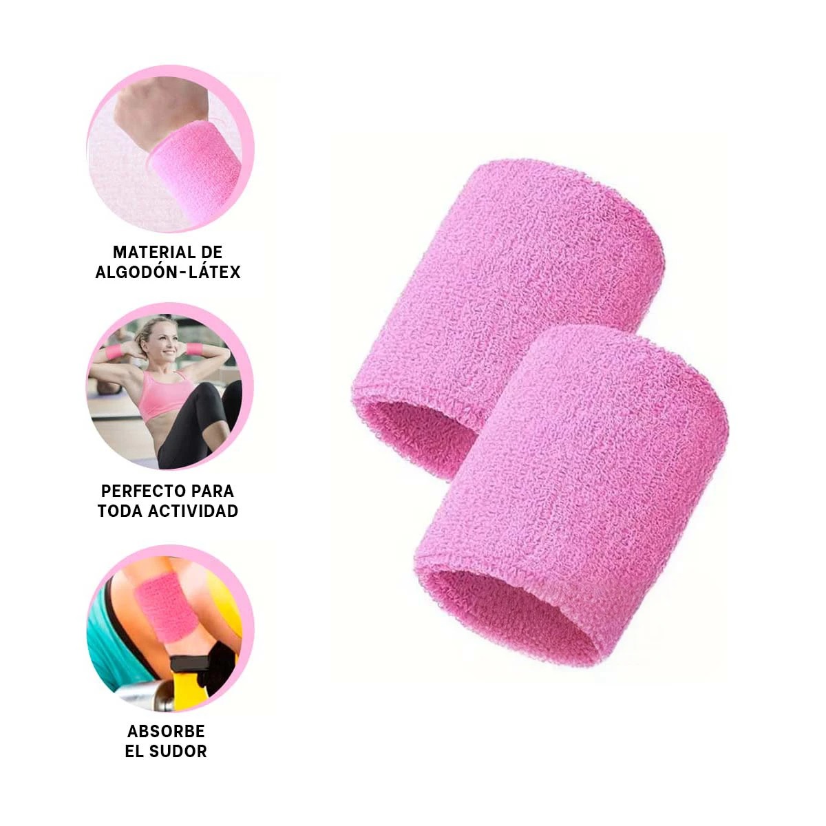 PACK2 MUÑEQUERAS GRUESAS TENIS ROSADO Y+BANDERITAS ADHESIVAS - 3