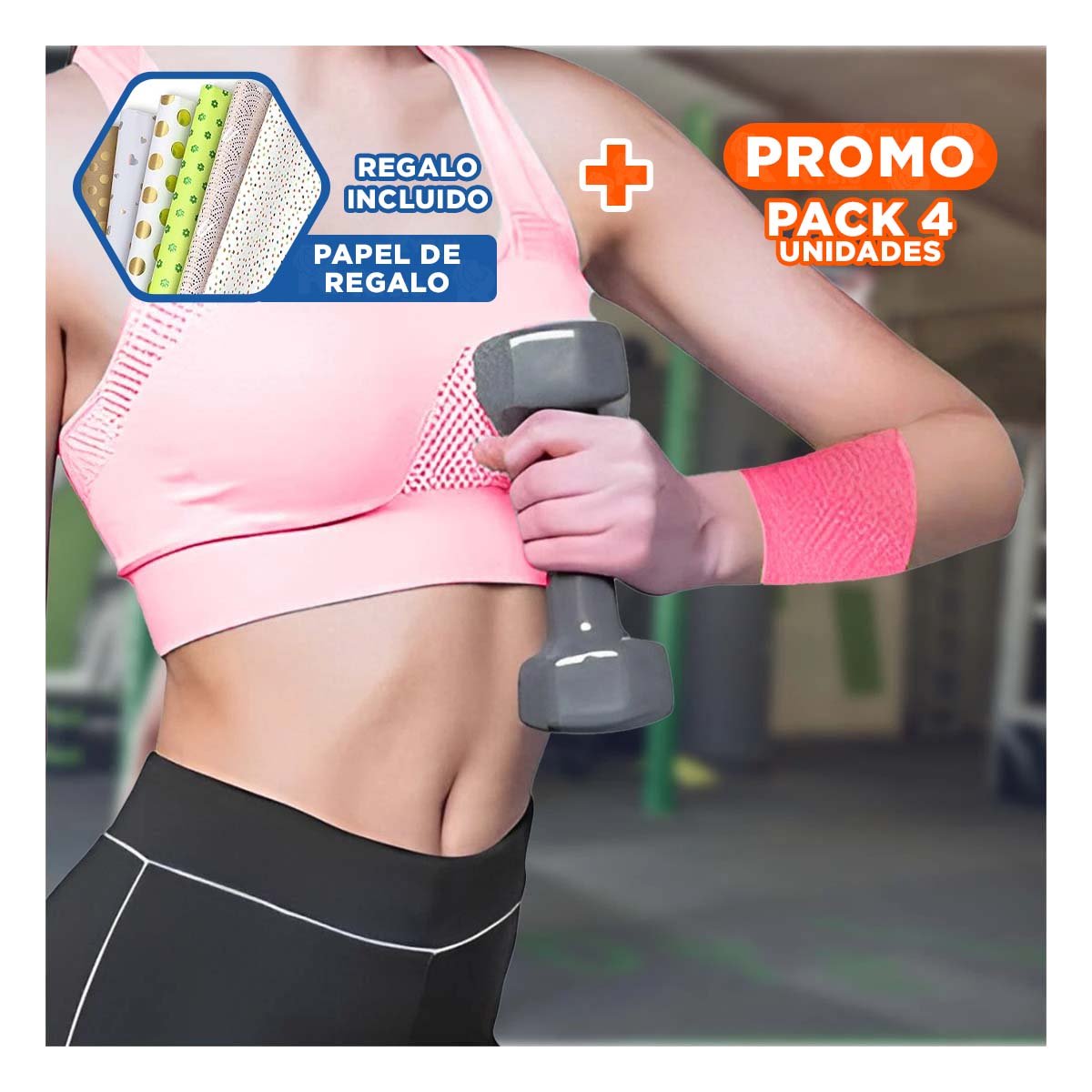 PACK4 BANDA DE MUÑECA PARA TENIS COMODA ROSADO 2 PIEZAS ABSORVENTE Y+PAPEL REGALO - 1