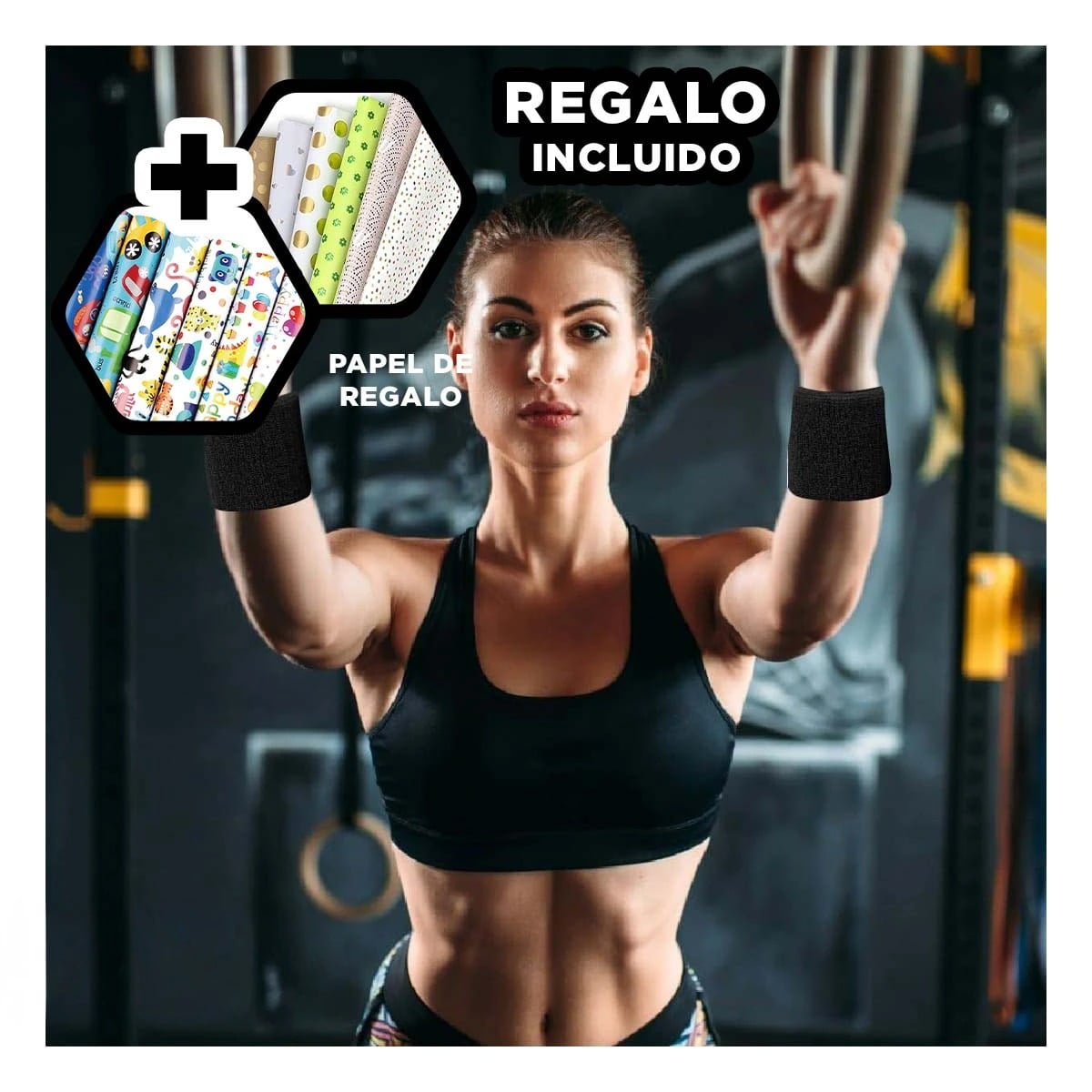 MUÑEQUERAS GRUESAS PARA TENIS NEGRO Y+PAPEL DE REGALO - 1