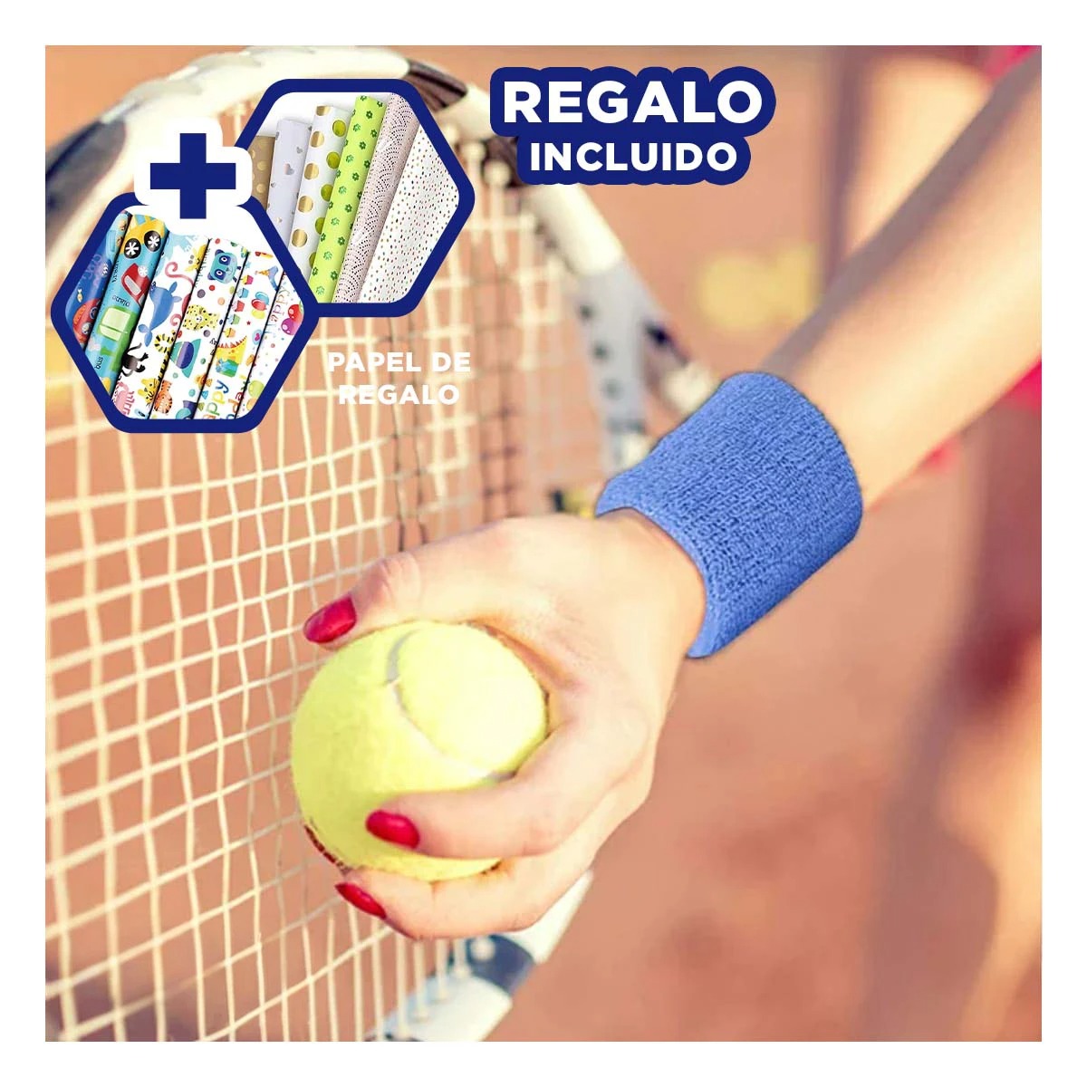 MUÑEQUERAS GRUESAS PARA TENIS AZUL Y+PAPEL DE REGALO - 1